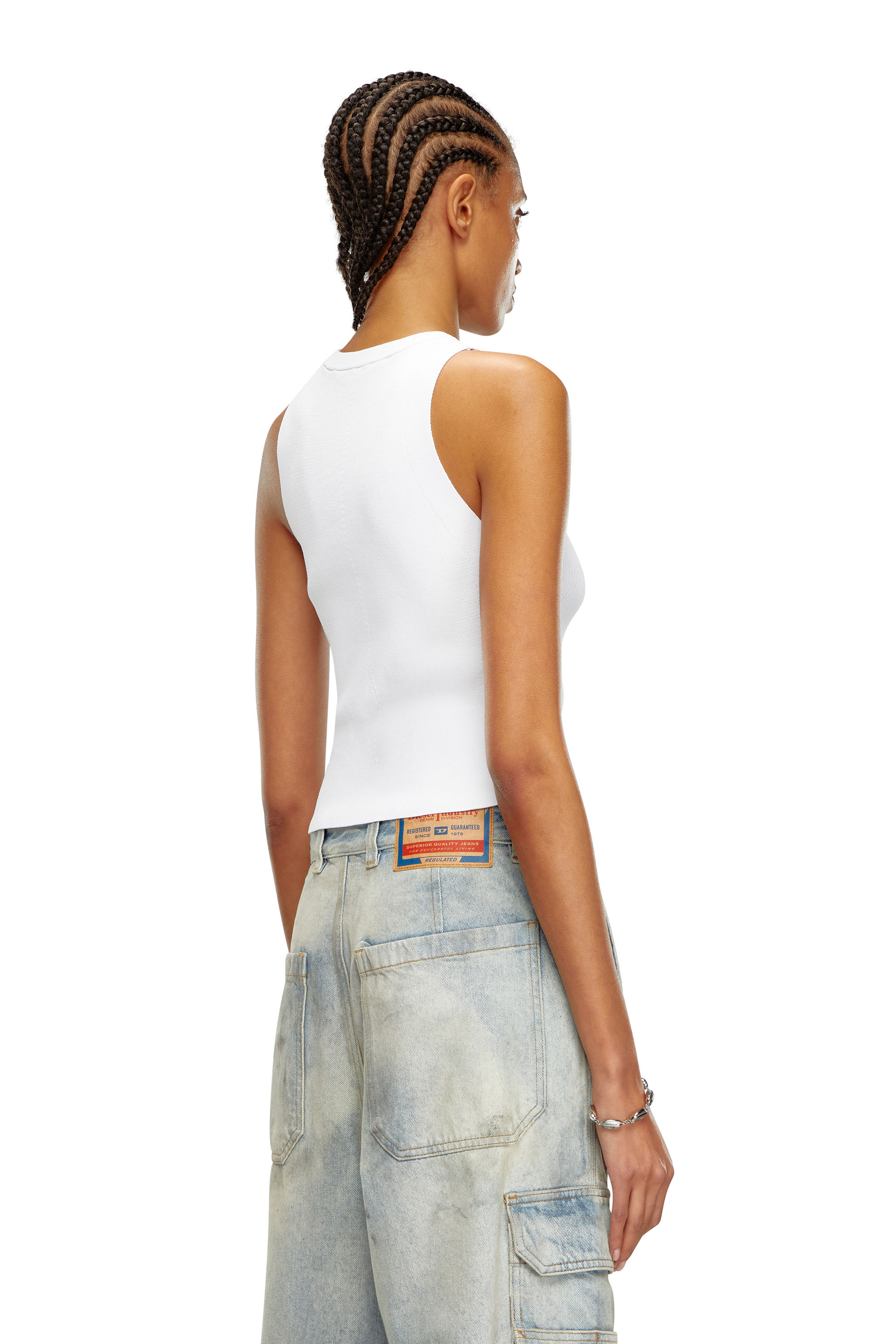Diesel - M-ONERVA-TOP, Woman's Cut-out knit top with logo plaque in White - 4