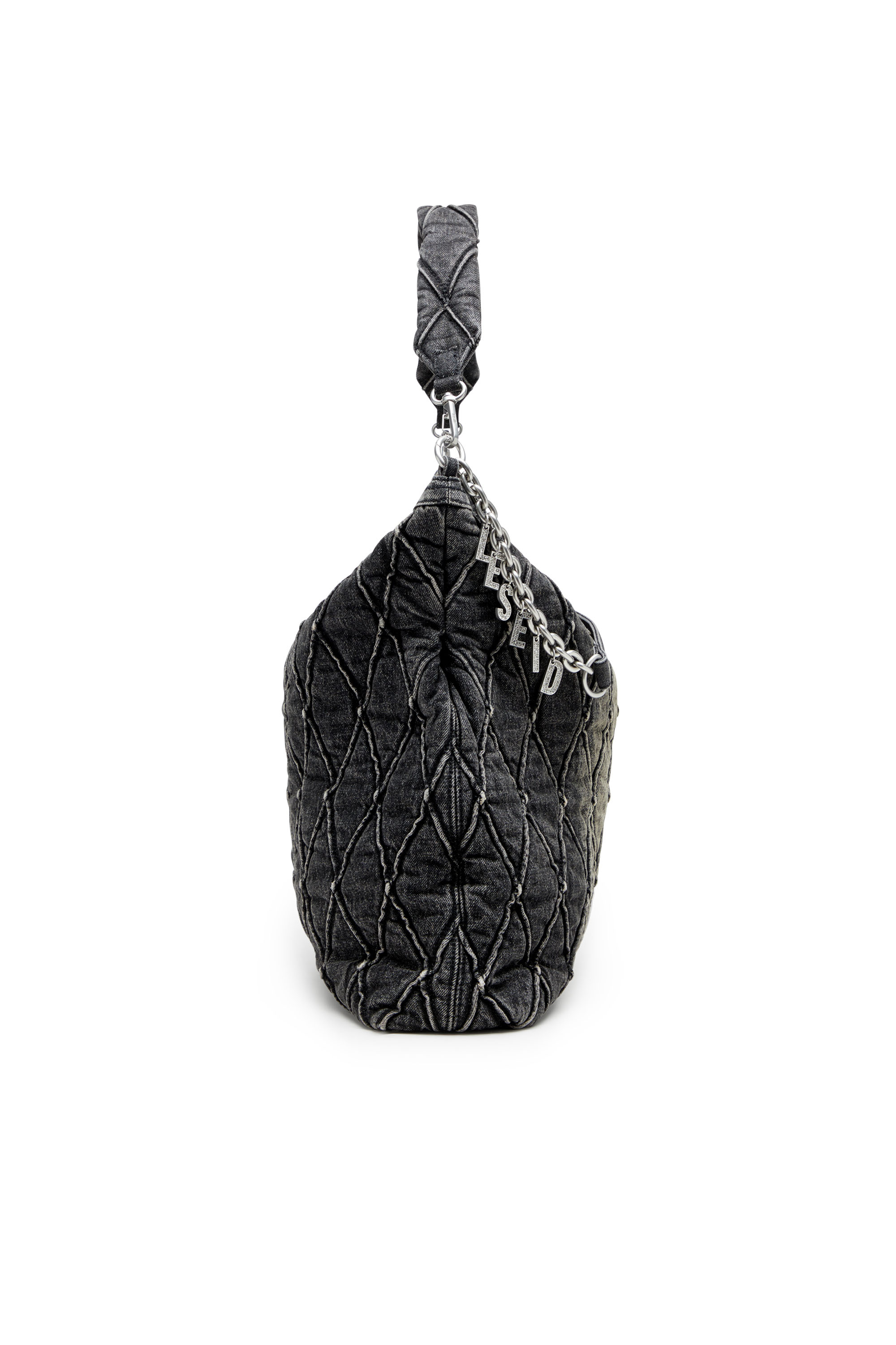 Diesel - CHARM-D HOBO, Woman's Large hobo in treated quilted denim in Black - 3