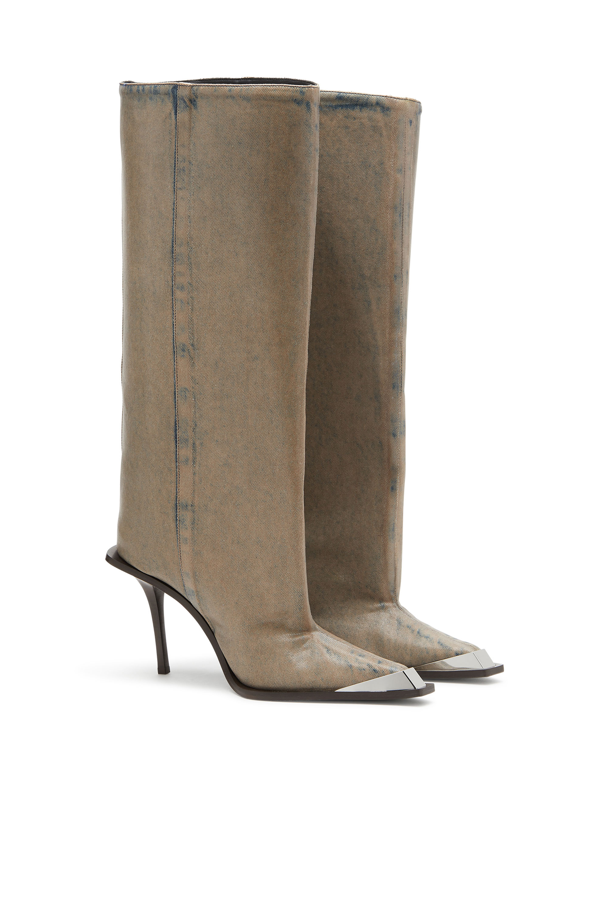 Diesel - D-TONA WB, Woman's D-Tona-Knee-high boots in coated solarised denim in Beige - 2