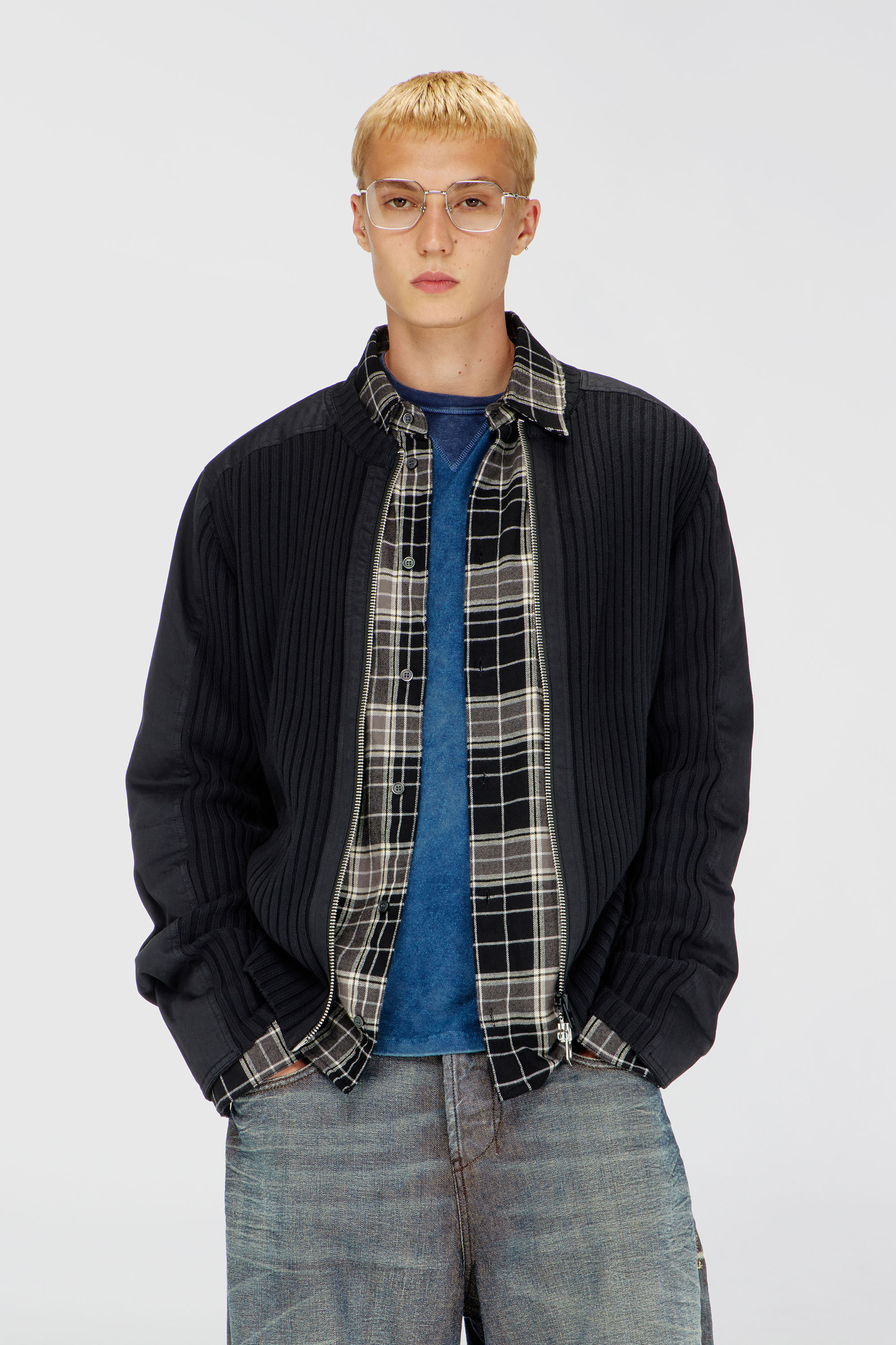 Diesel - K-MATTY, Man's Zipped cardigan with utilitarian panels in Black - 3