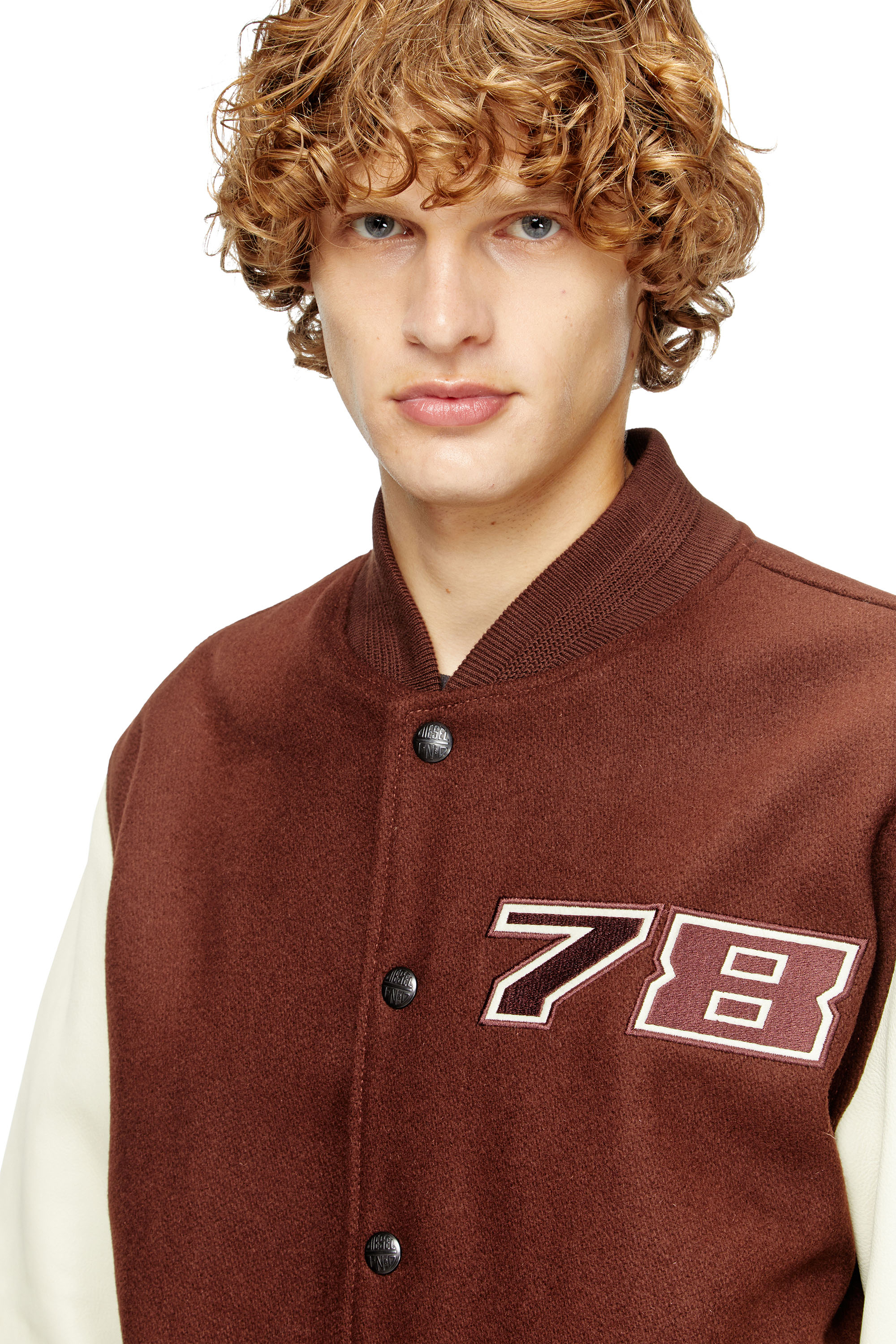 Diesel - L-KOPF, Man's Padded bomber jacket in wool and leather in Brown - 5