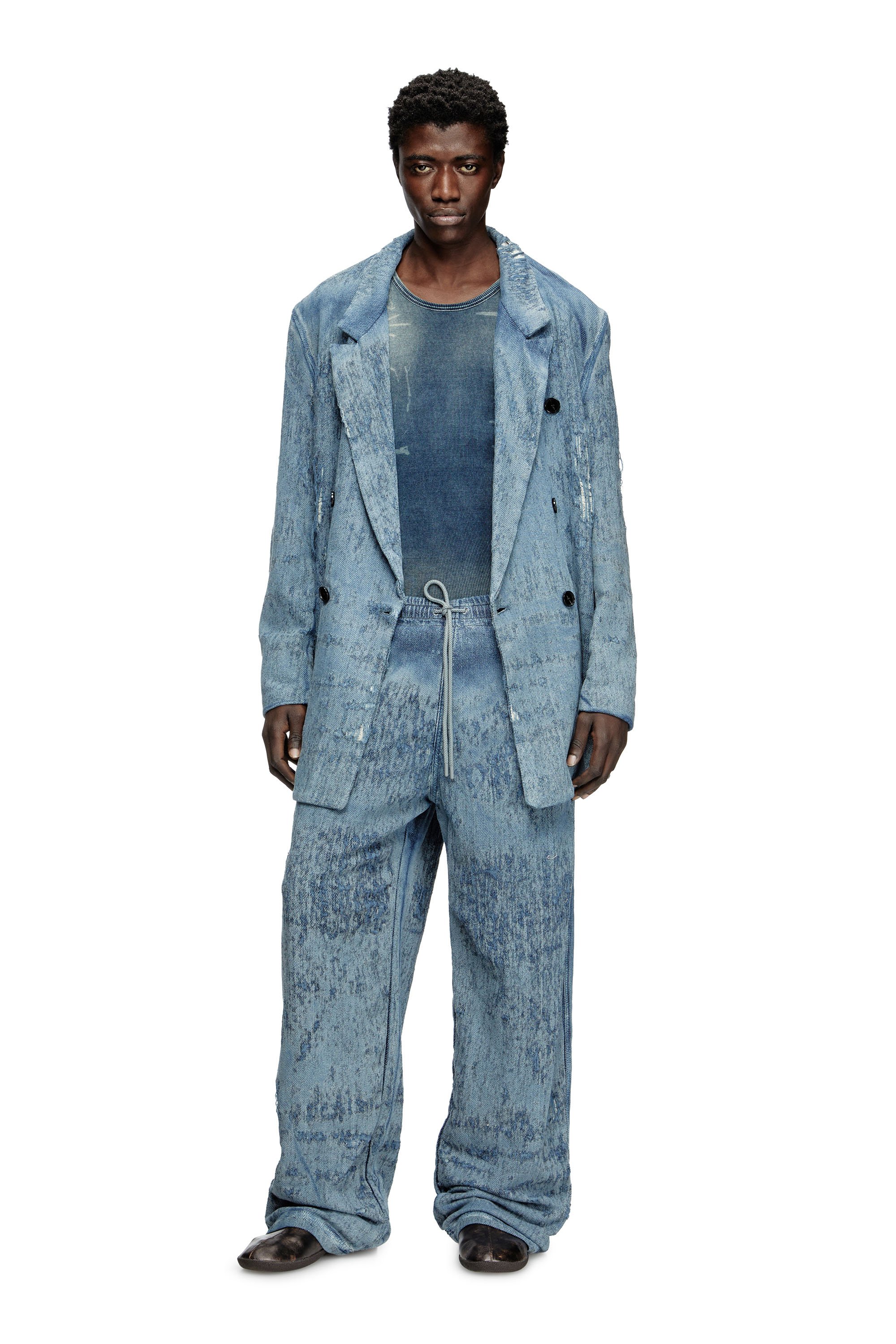 Diesel - D-PEKKA-FSG2, Unisex's Blazer in ultra-destroyed jacquard denim in Light Blue - 3