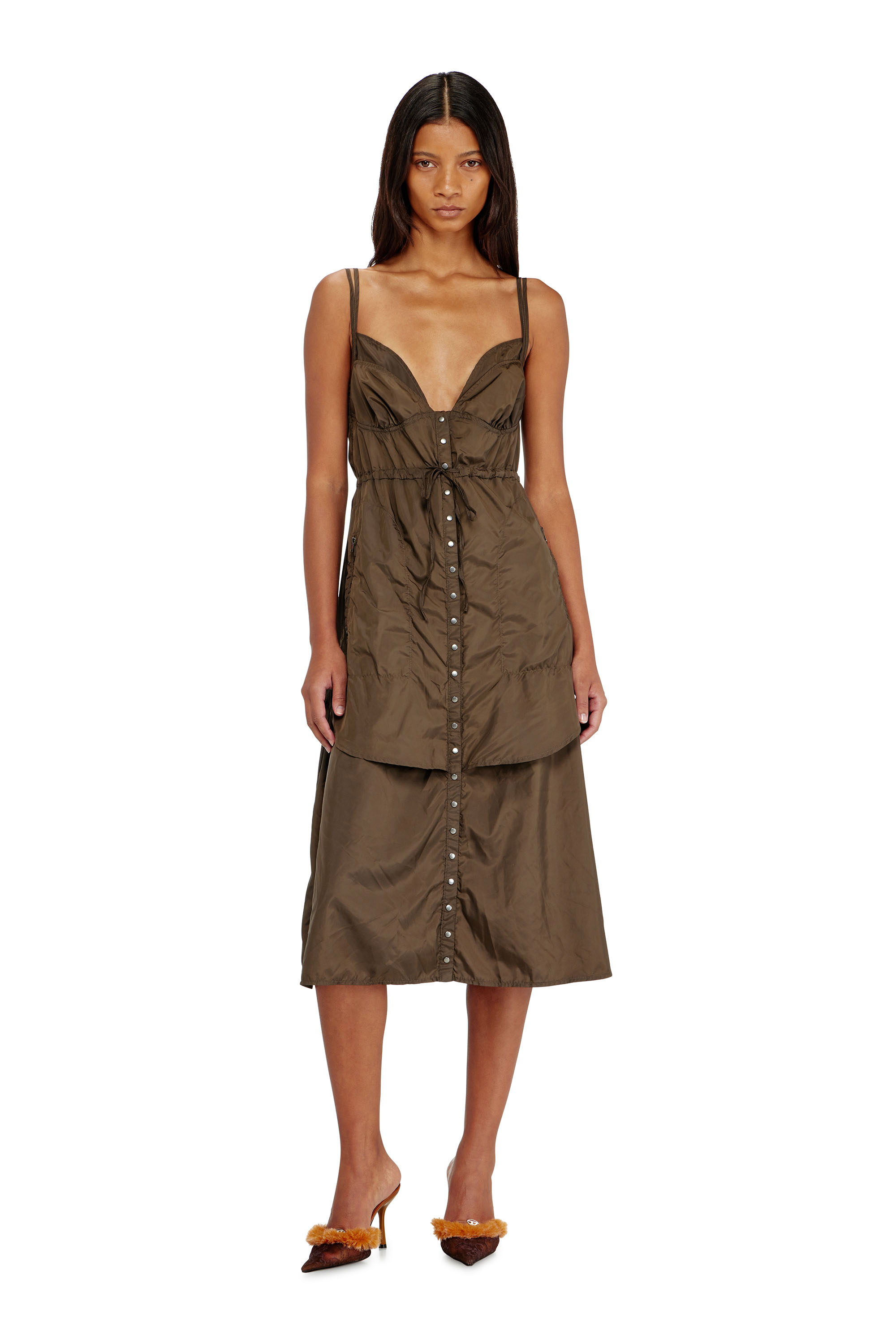 Diesel - D-OROTEA-T1, Woman's Lightweight nylon dress with layered design in Brown - 2