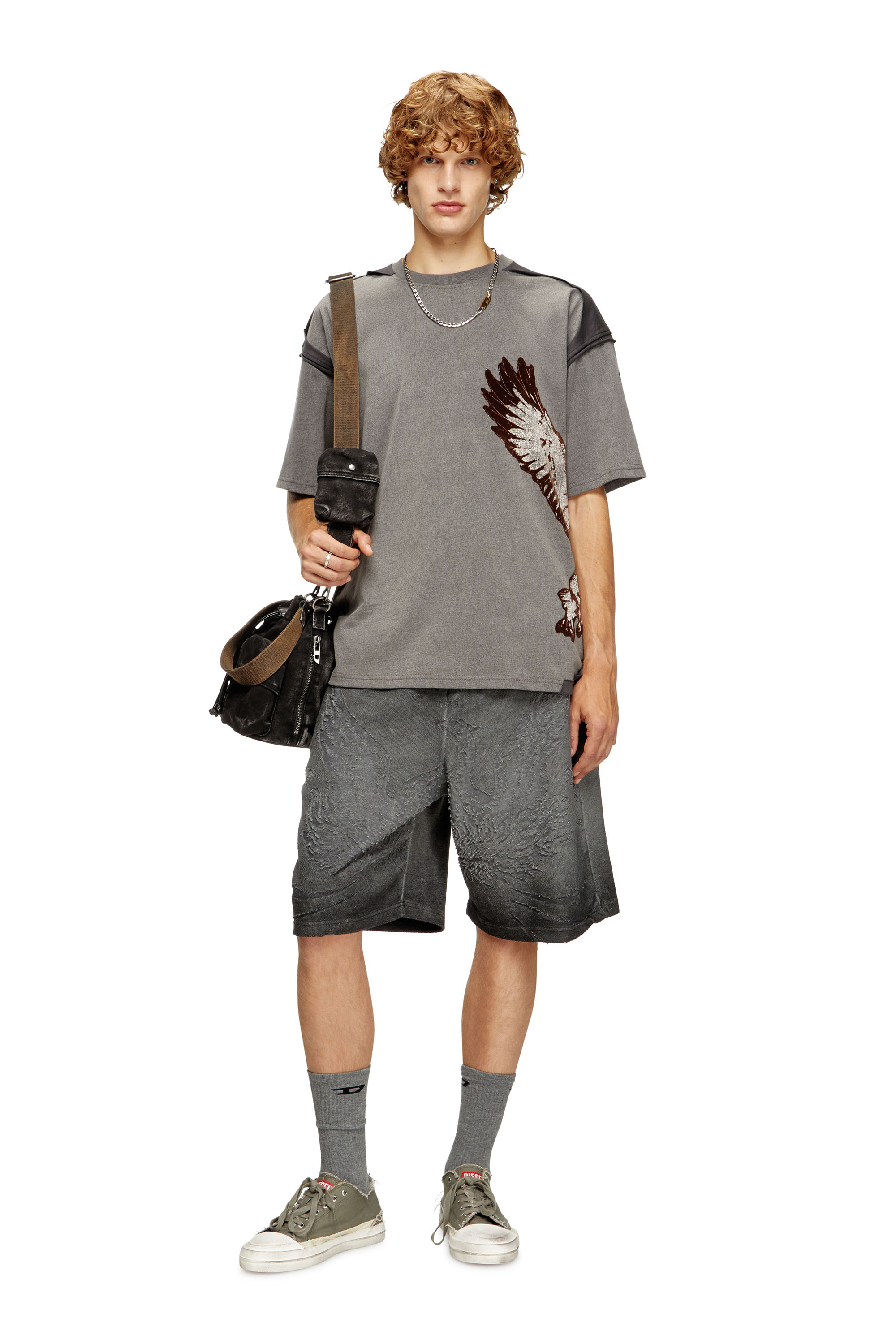 Diesel - T-BOXT-PEELOFF, Man's Peel-off T-shirt with eagle print in Grey - 2