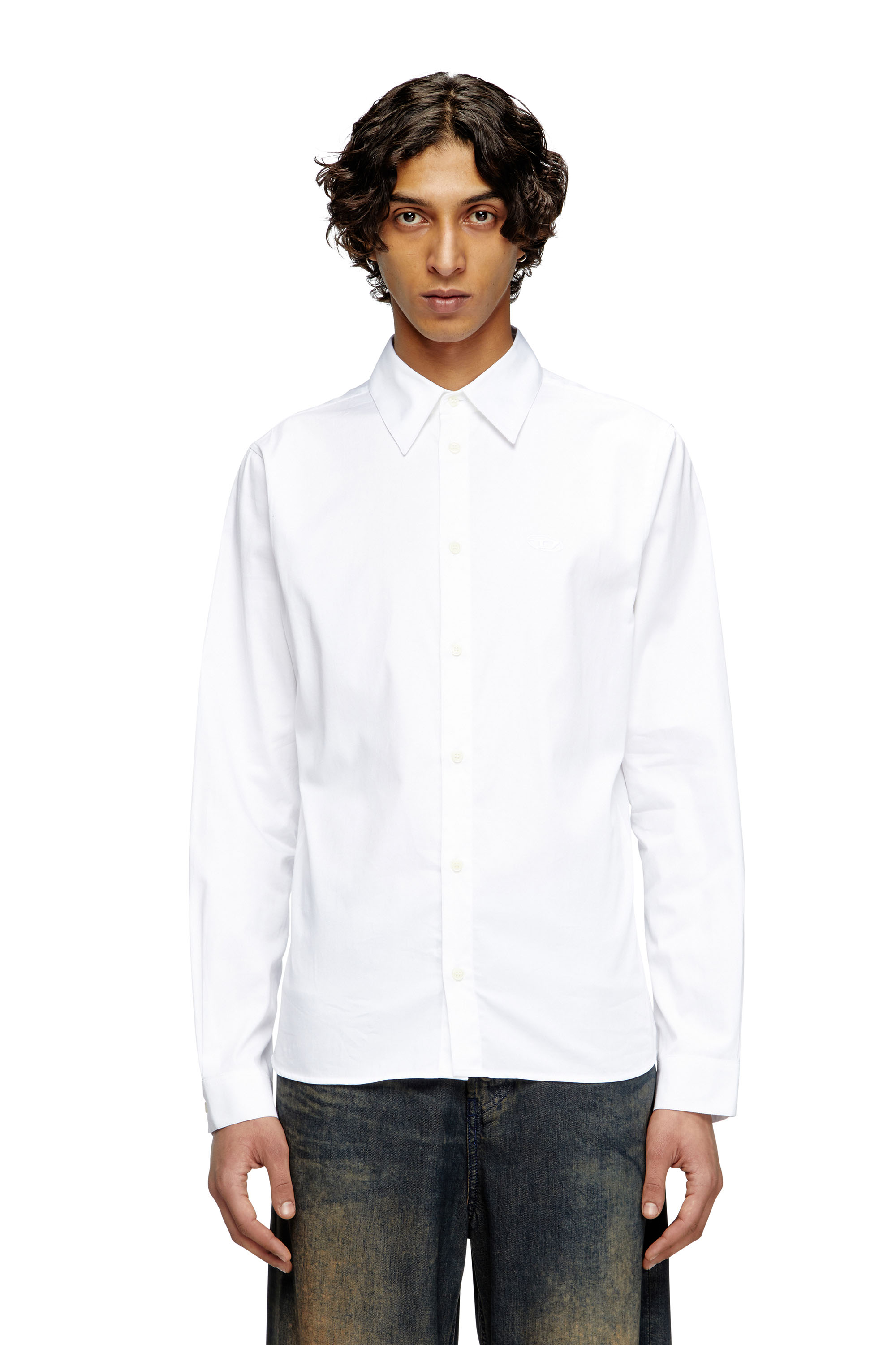 Diesel - S-FITTY-QFAV, Man's Shirt with embroidered Oval D in White - 1