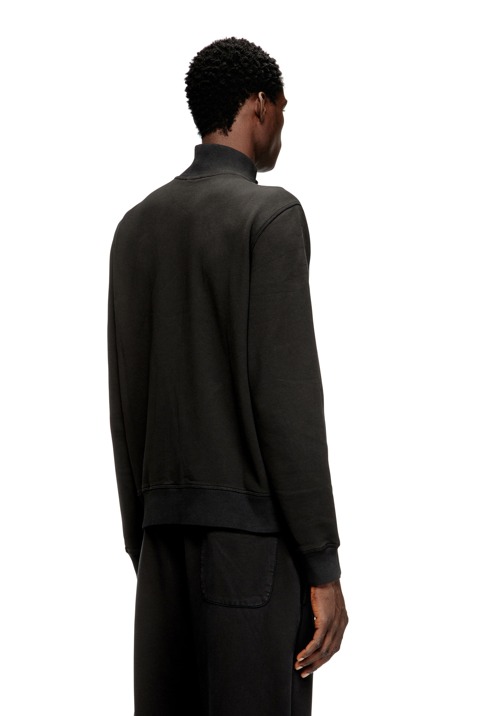 S-GINN-ZIP-IOD, Black Diesel - S-GINN-ZIP-IOD, Man's Wweatshirt with mock neck and metallic Oval D in Black - 4