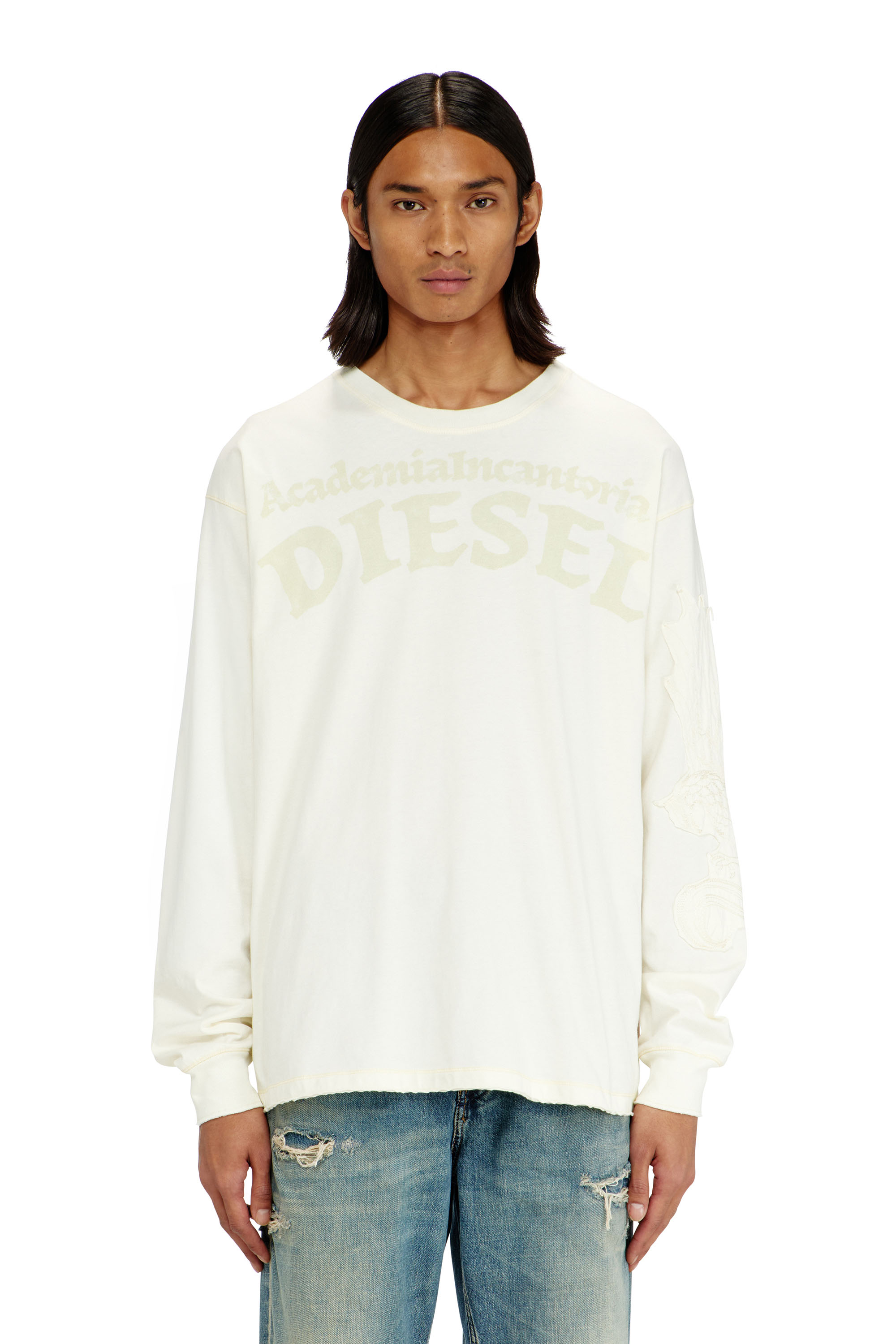 Diesel - T-NORM-LS-AA3, Man's Long-sleeve T-shirt with prints and patches in White - 3