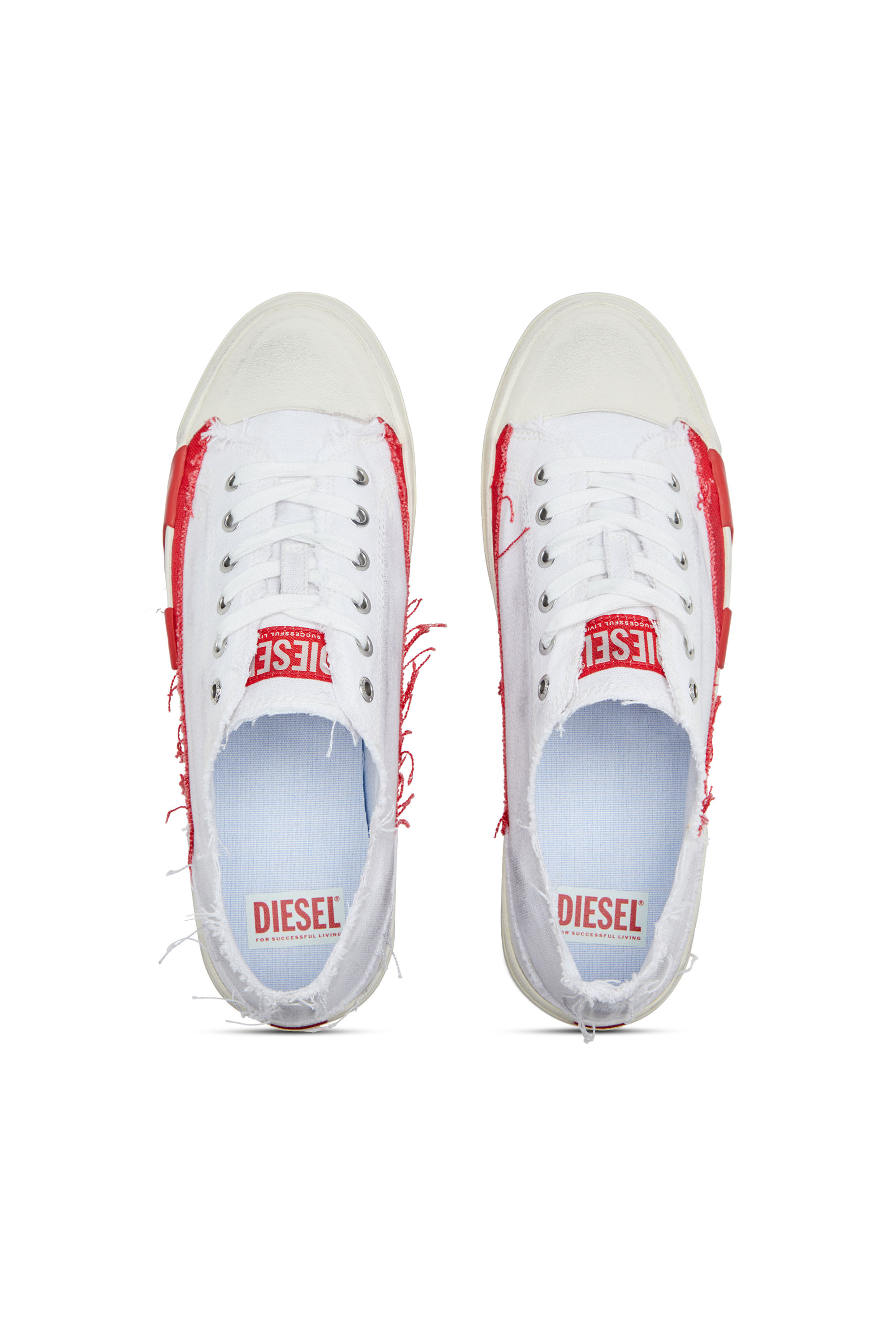 Diesel - S-D-VERSE LOW, Man's S-D-Verse-Dirty-effect canvas sneakers in White/Red - 5