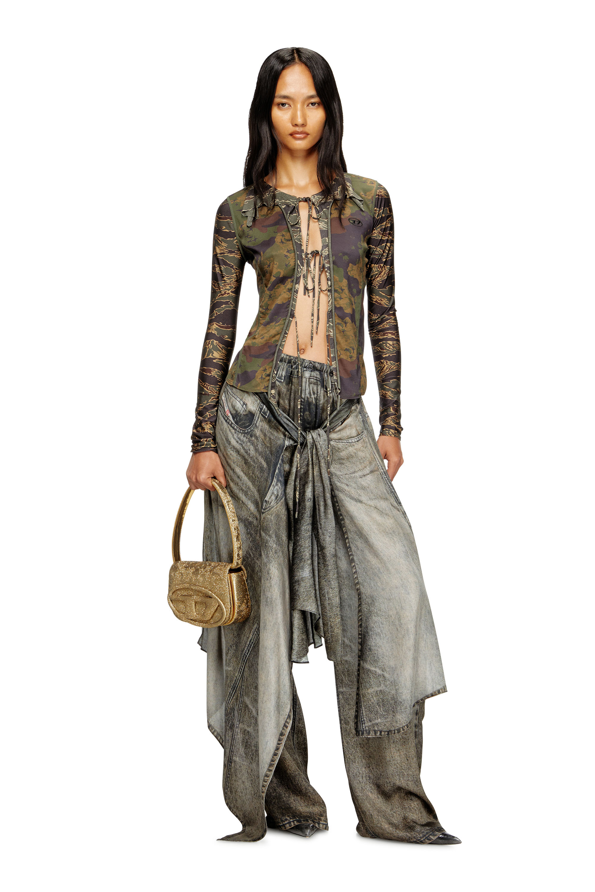 Diesel - 1DR, Woman's 1DR-Iconic 1DR bag in glitter-camo Lurex in Gold - 2