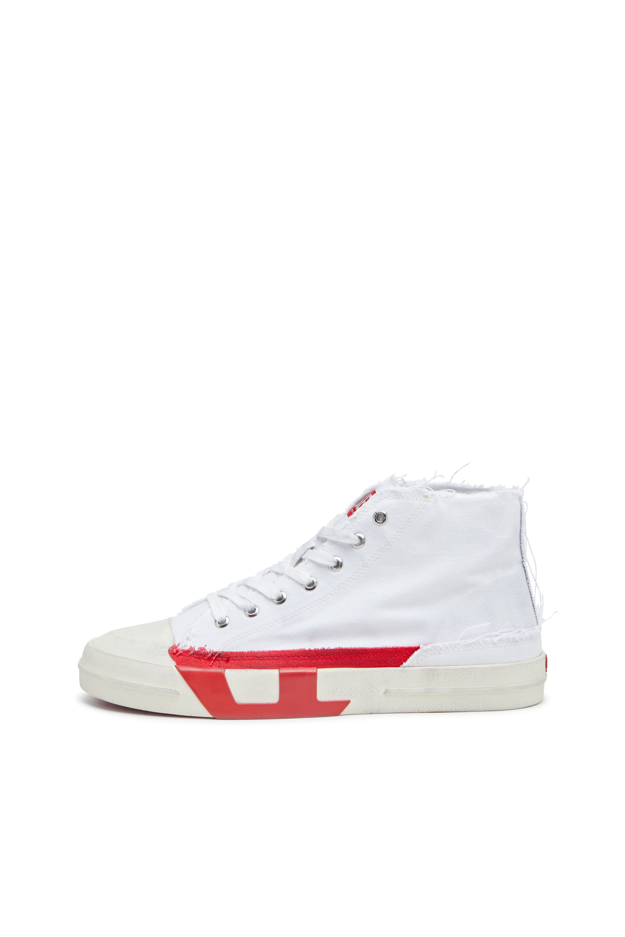 Diesel - S-D-VERSE MID, Man's S-D-Verse-Dirty-effect high-top canvas sneakers in White/Red - 7