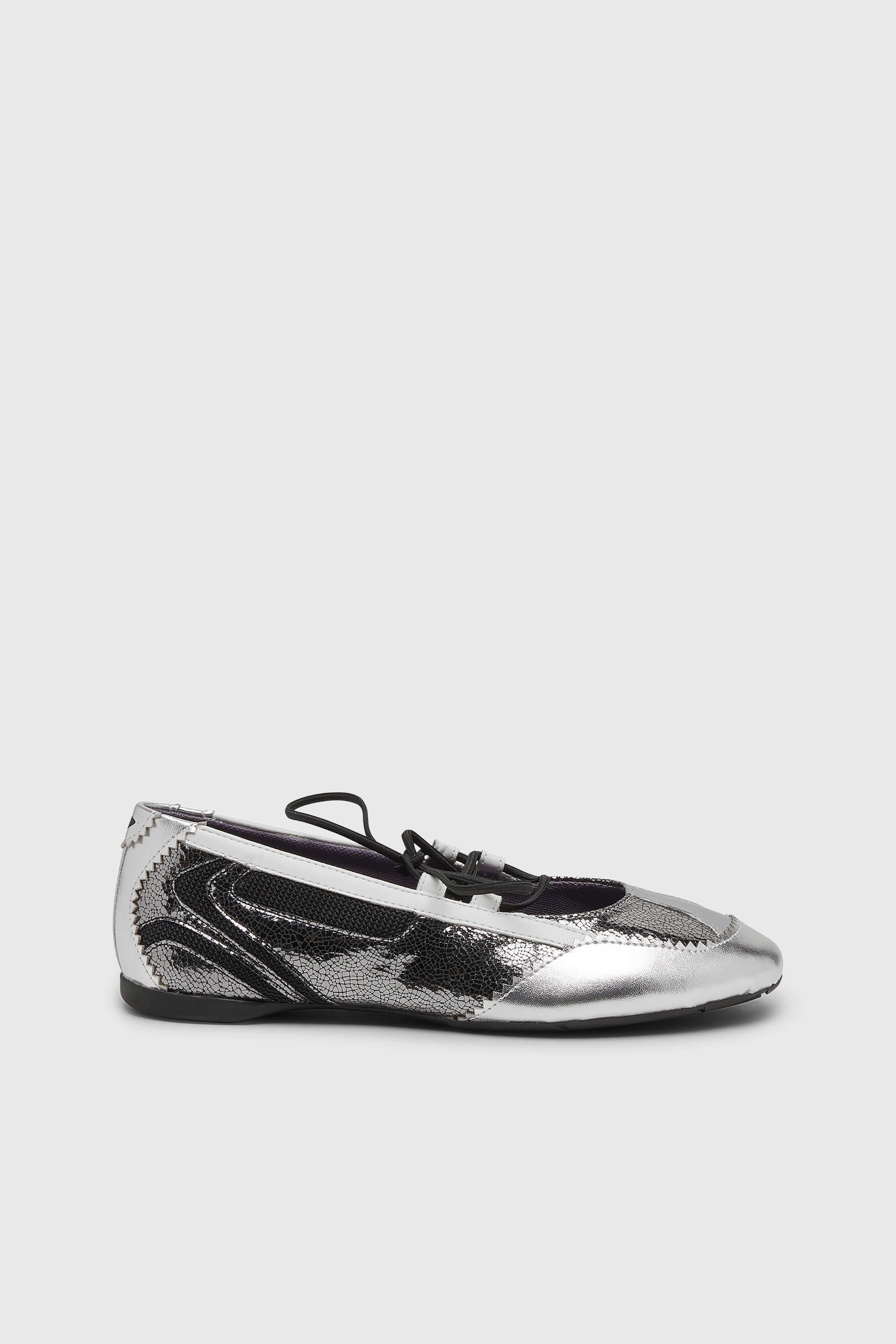 Diesel - D-MILE BALLERINA LACE UP W, Woman's D-Mile-Metallic lace-up ballet flats in Silver/Black - 1