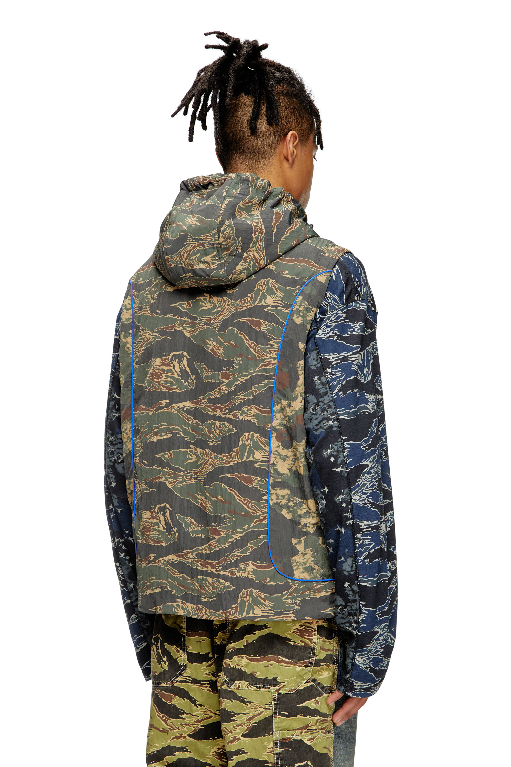 J-OSTEND-SL-CAMU, Blue/Green Diesel - J-OSTEND-SL-CAMU, Man's Hooded vest with mixed camo prints in Blue/Green - 4