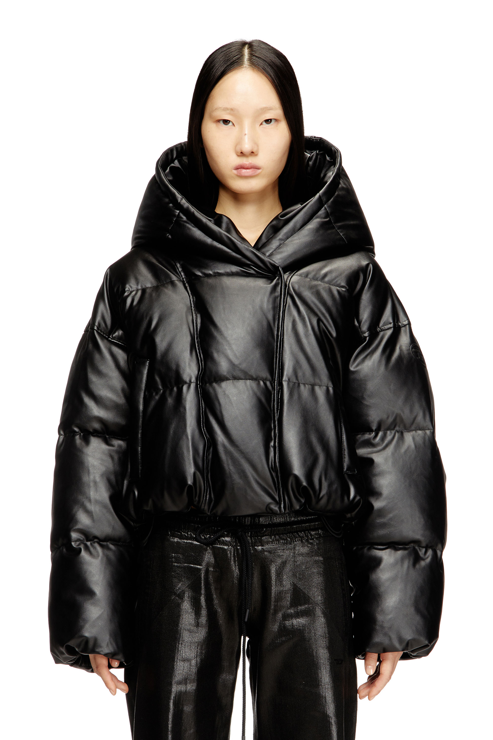 W-ILLEY, Black Diesel - W-ILLEY, Woman's Hooded puffer jacket in coated fabric in Black - 3