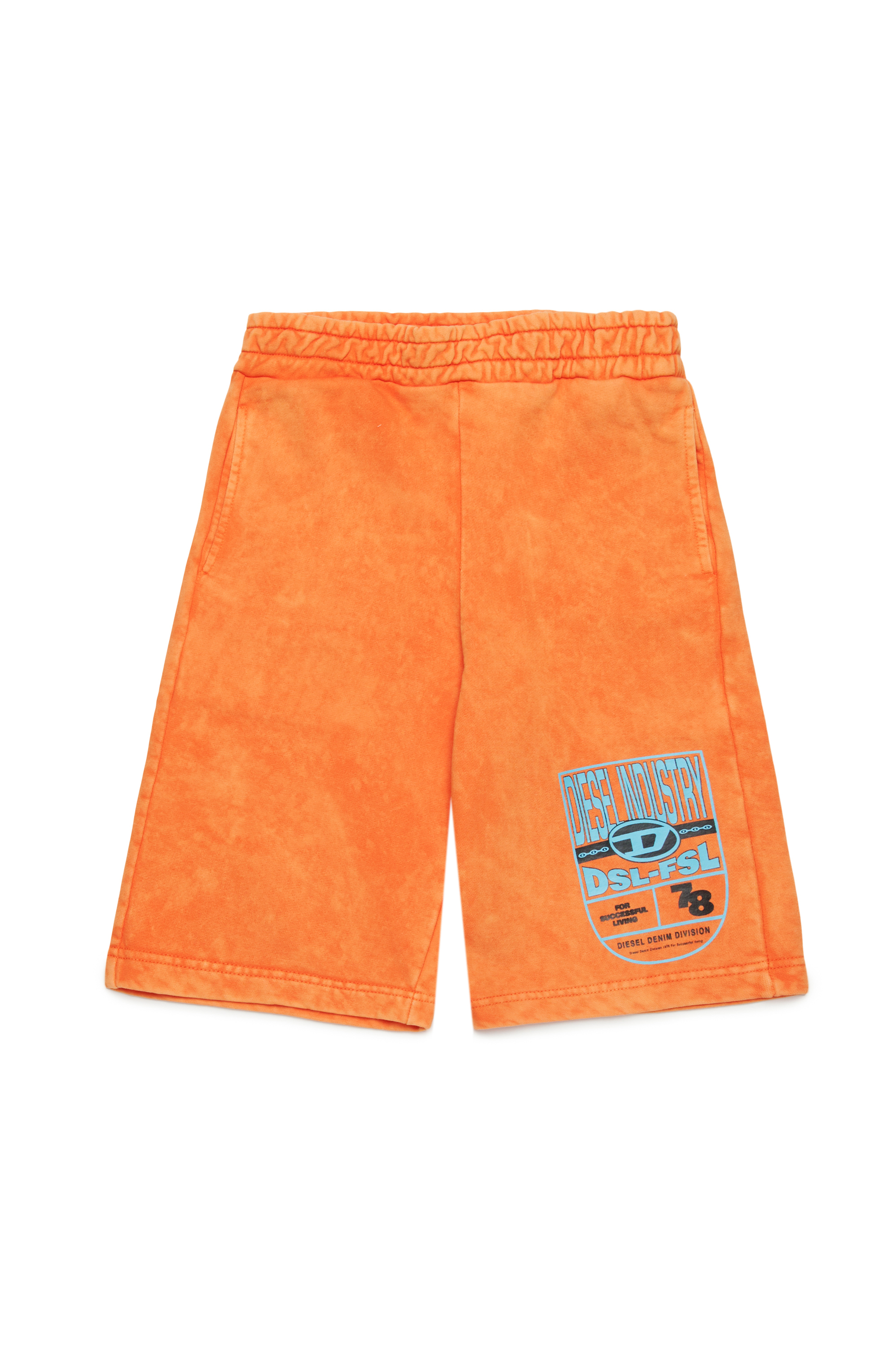 Diesel - PARRID, Man's Marbled sweat shorts with graphic print in Orange - 1