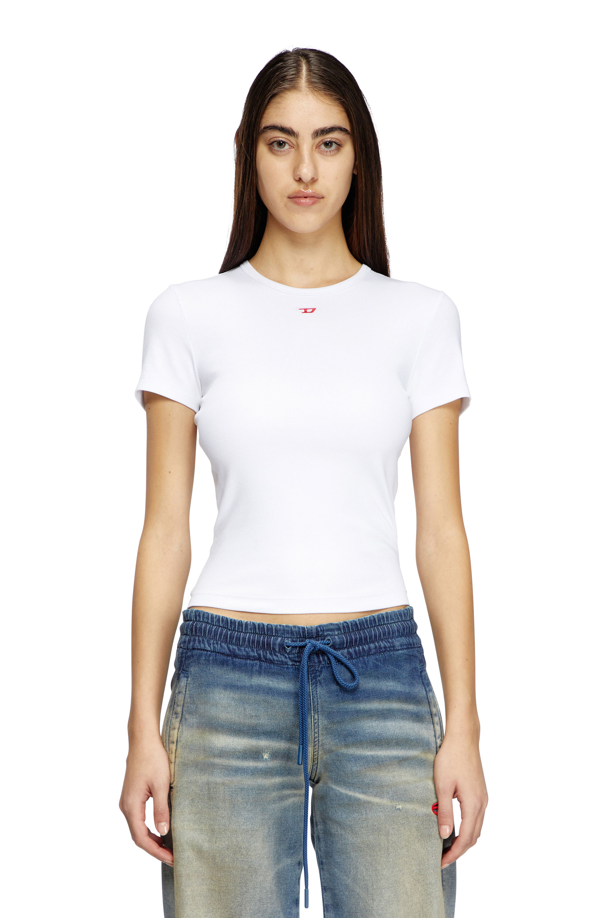 T-ELE-LONG-D, White Diesel - T-ELE-LONG-D, Woman's T-shirt with D logo patch in White - 3