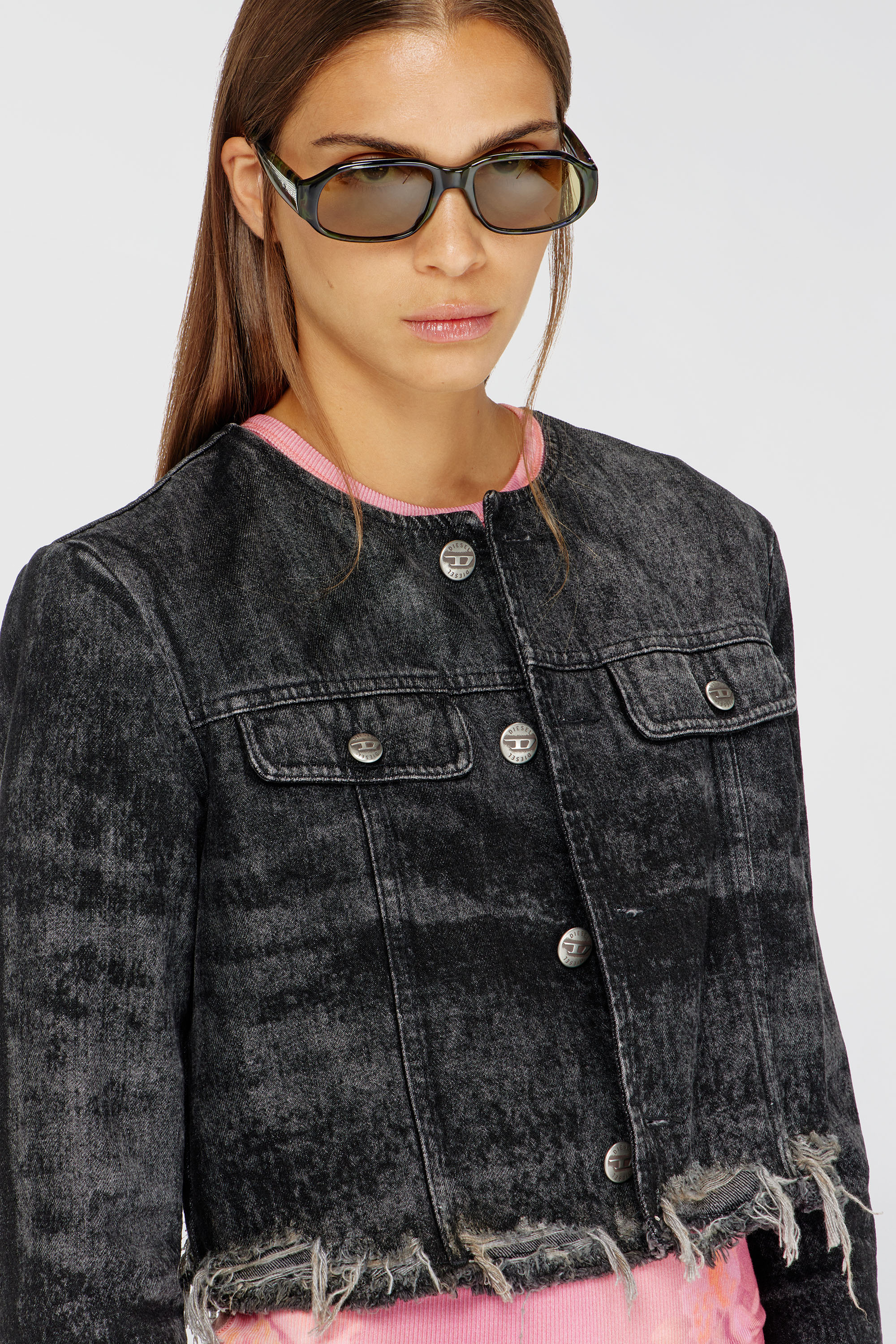 Diesel - DE-GRAFFY-FSH, Woman's Jacket in lasered cotton-hemp denim in Black - 5