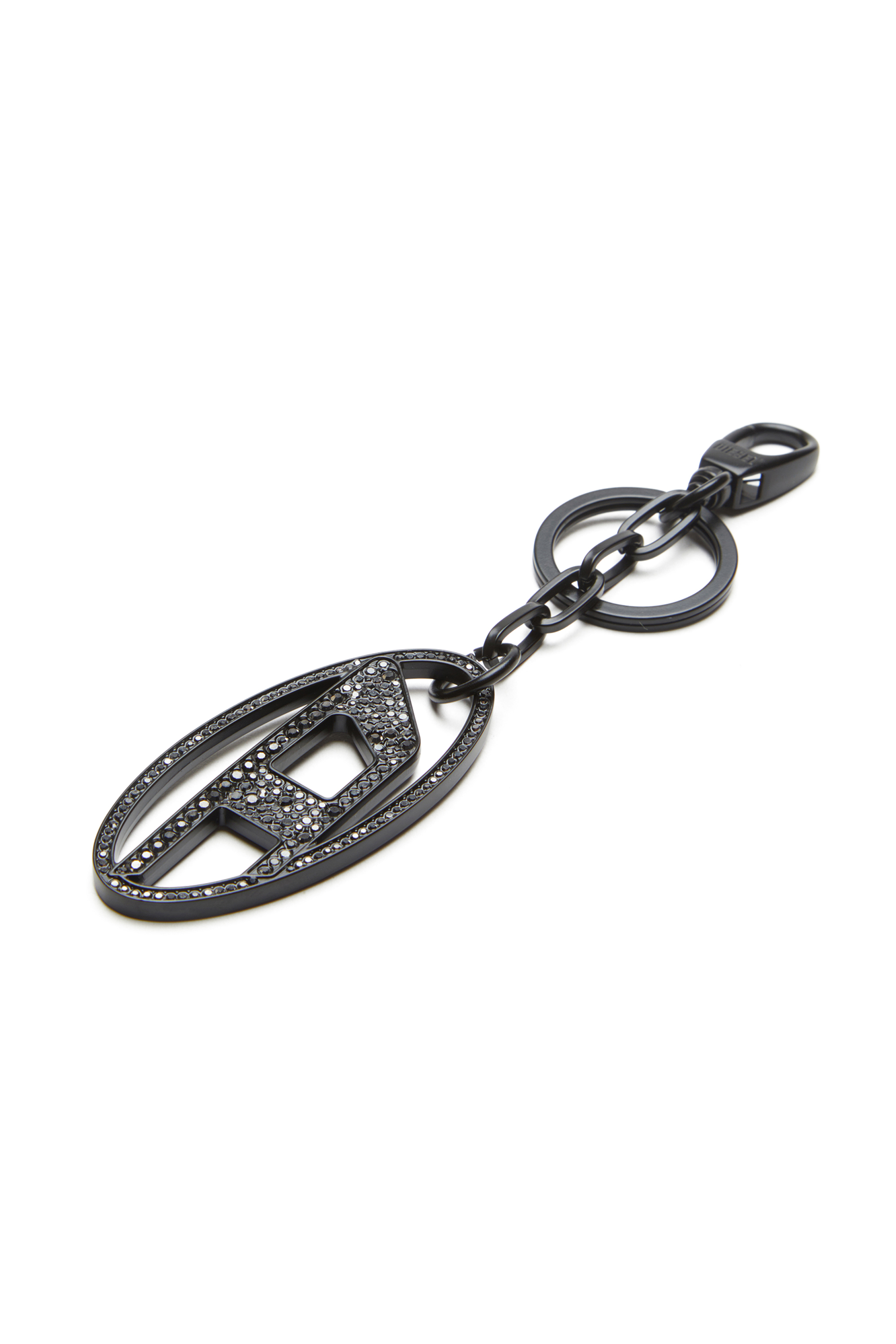 Diesel - HOLY-C, Woman's Metal Oval D keyring with crystals in Black/Silver - 3