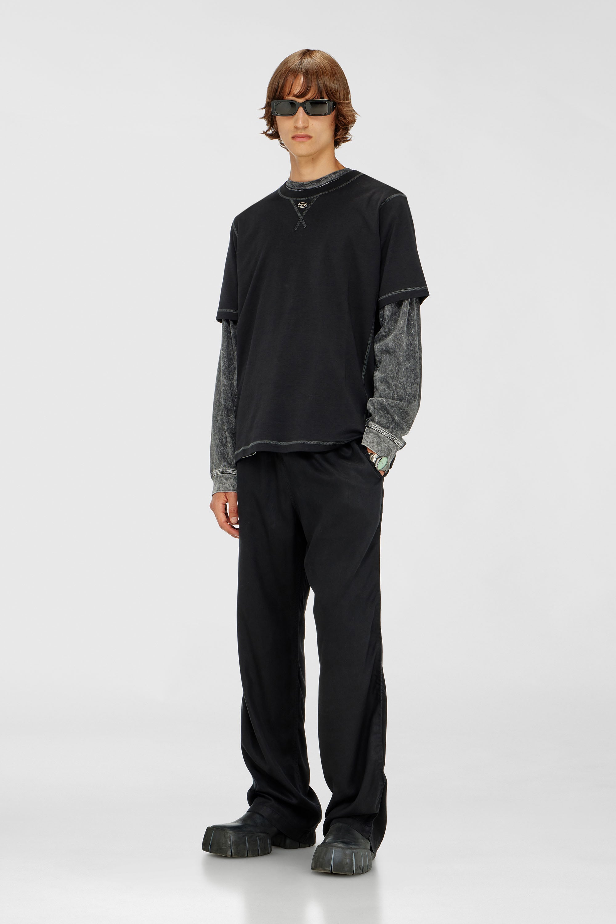 Diesel - T-MADJUST-TR, Man's Regular T-shirt with crew neck and Oval D in Black - 2