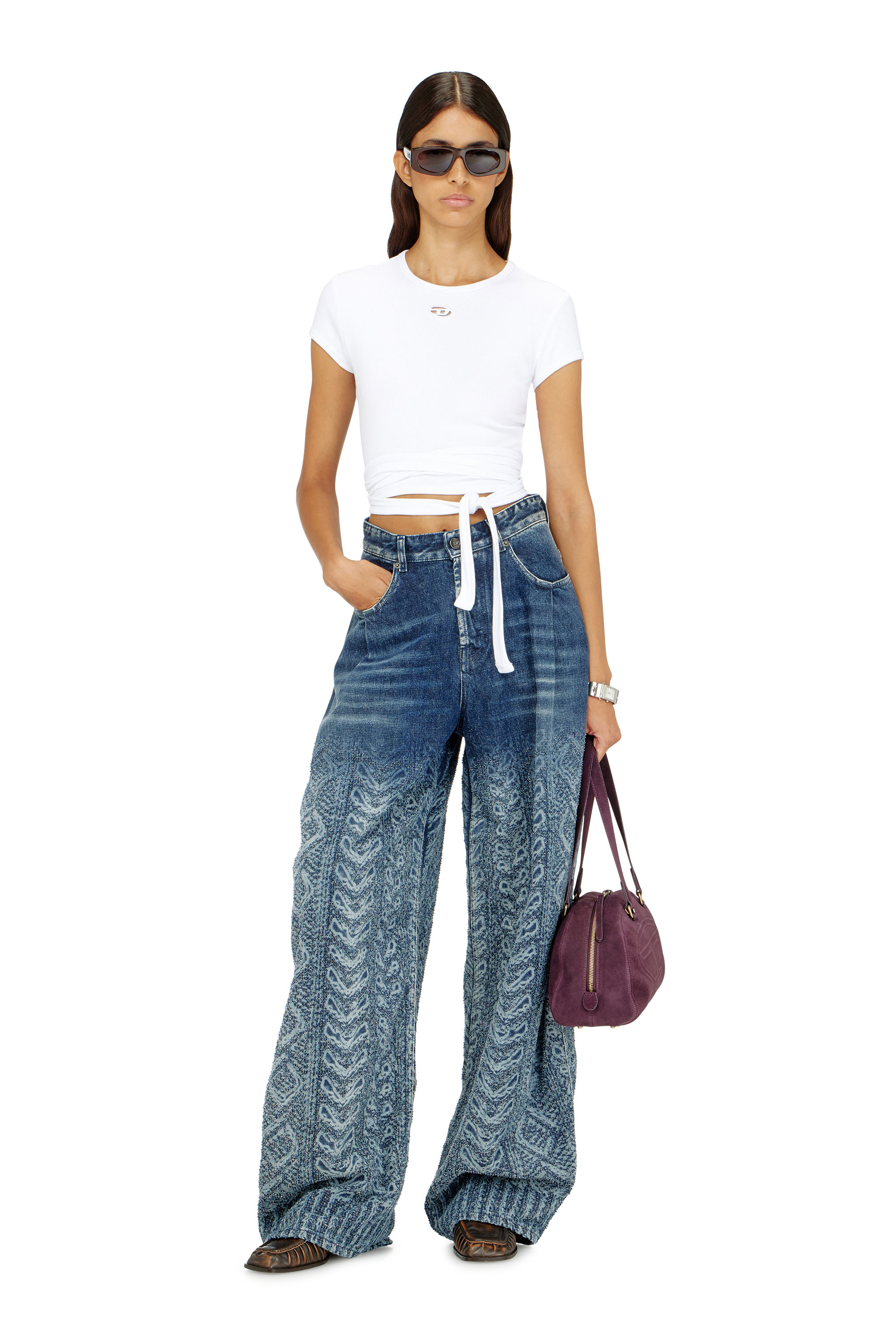 Diesel - T-BUNNY-TAIL-S1, Woman's Ribbed t-shirt with wrap-around laces in White - 1