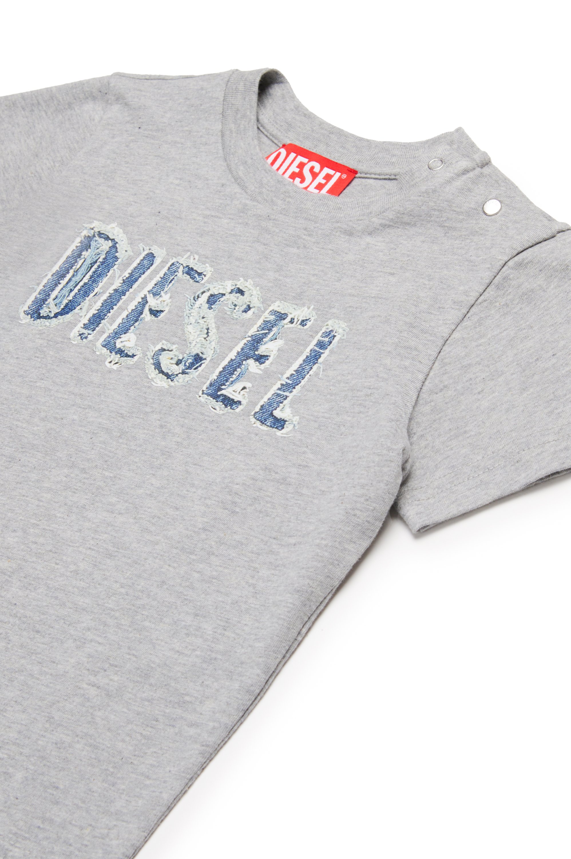 Diesel - TLULLIB, Man's T-shirt with frayed denim logo in Grey - 3