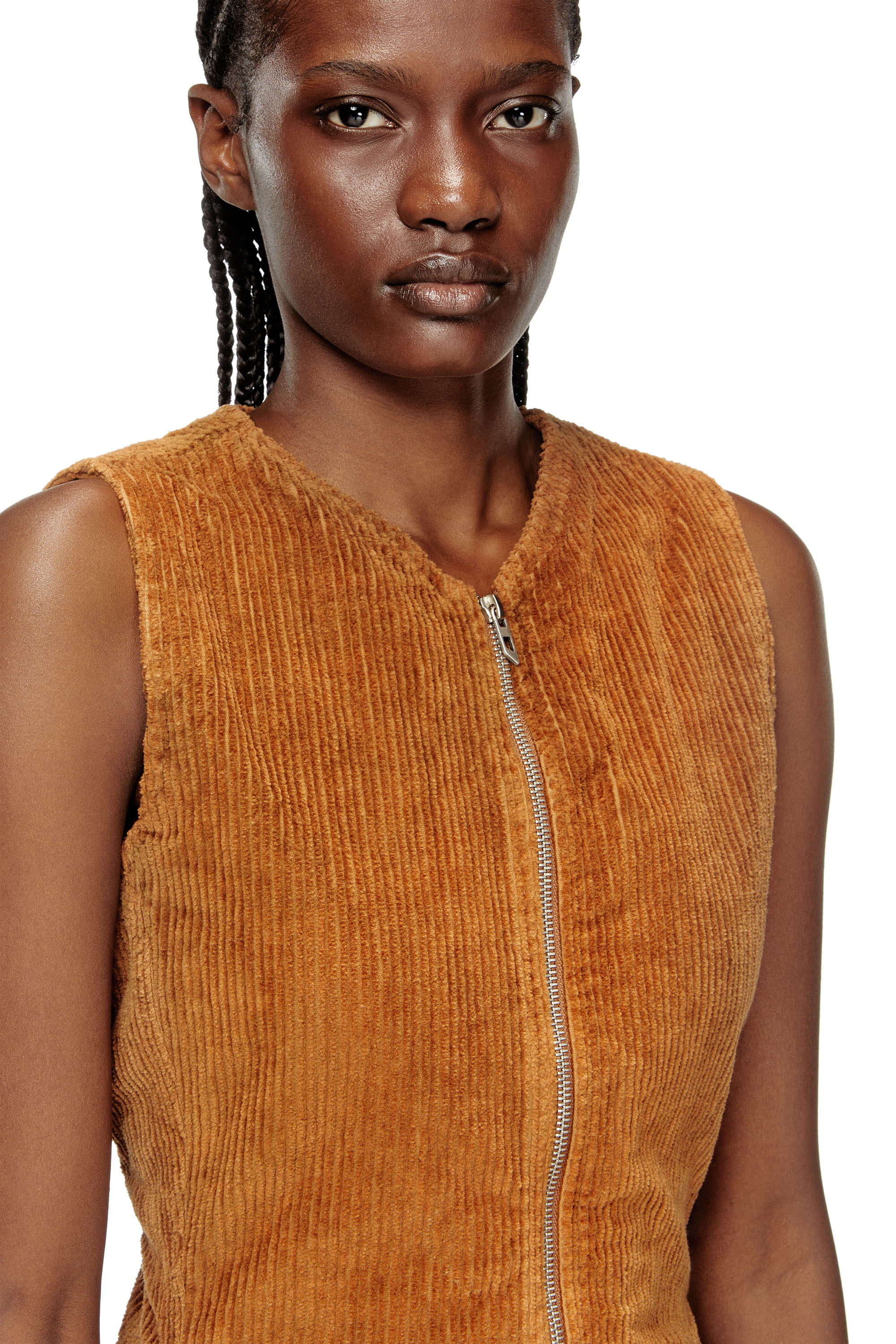 Diesel - D-ENEA, Woman's Cotton mini dress with front zipper in Brown - 5