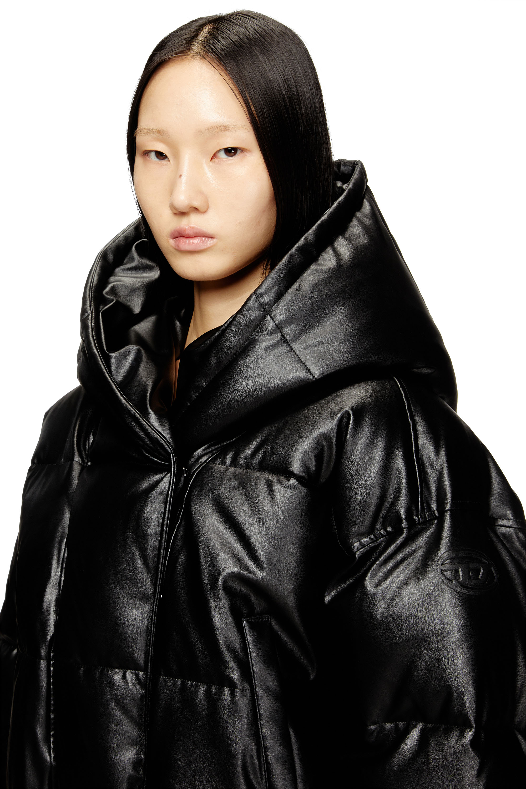 W-ILLEY, Black Diesel - W-ILLEY, Woman's Hooded puffer jacket in coated fabric in Black - 5