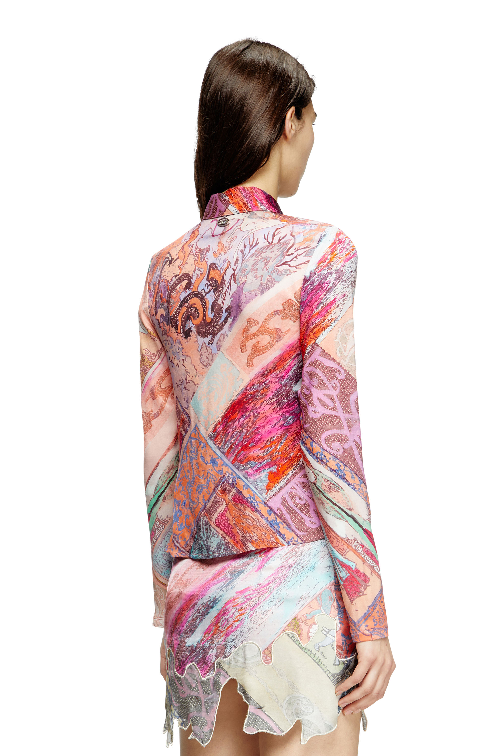 Diesel - C-AMELIA, Woman's Stretch-viscose shirt with Heraldic print in Pink - 4