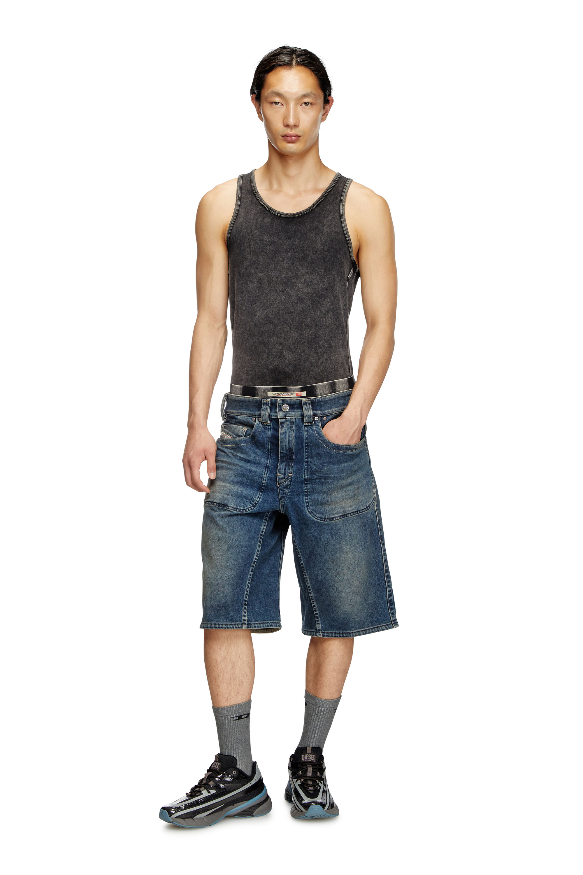 Diesel - D-MACRO-RE SHORT, Man's Bermuda shorts in Rehab denim in Dark Blue - 2