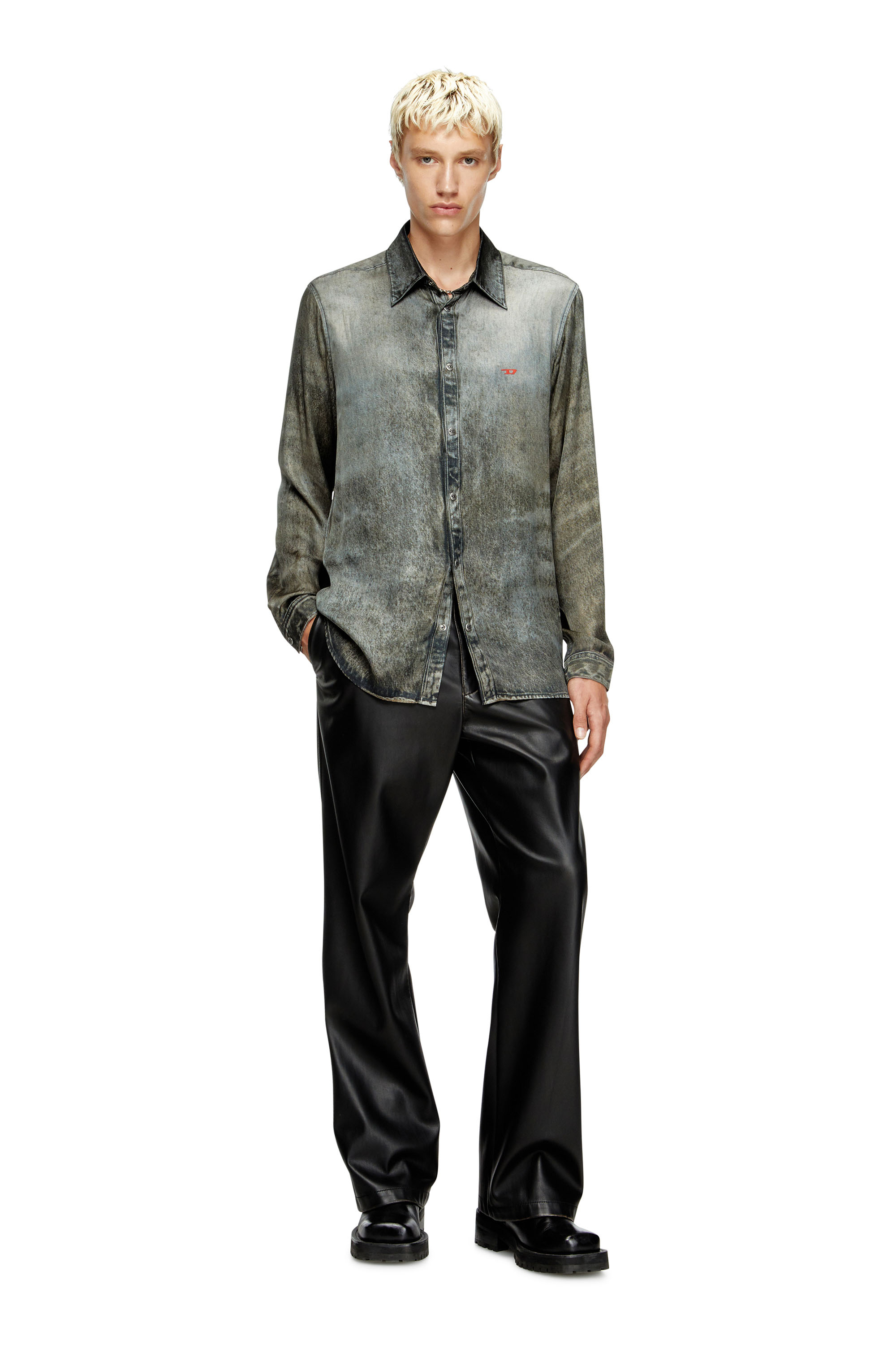 Diesel - S-SIMPLY-LKCT, Man's Shirt in denim-look viscose in Black - 2