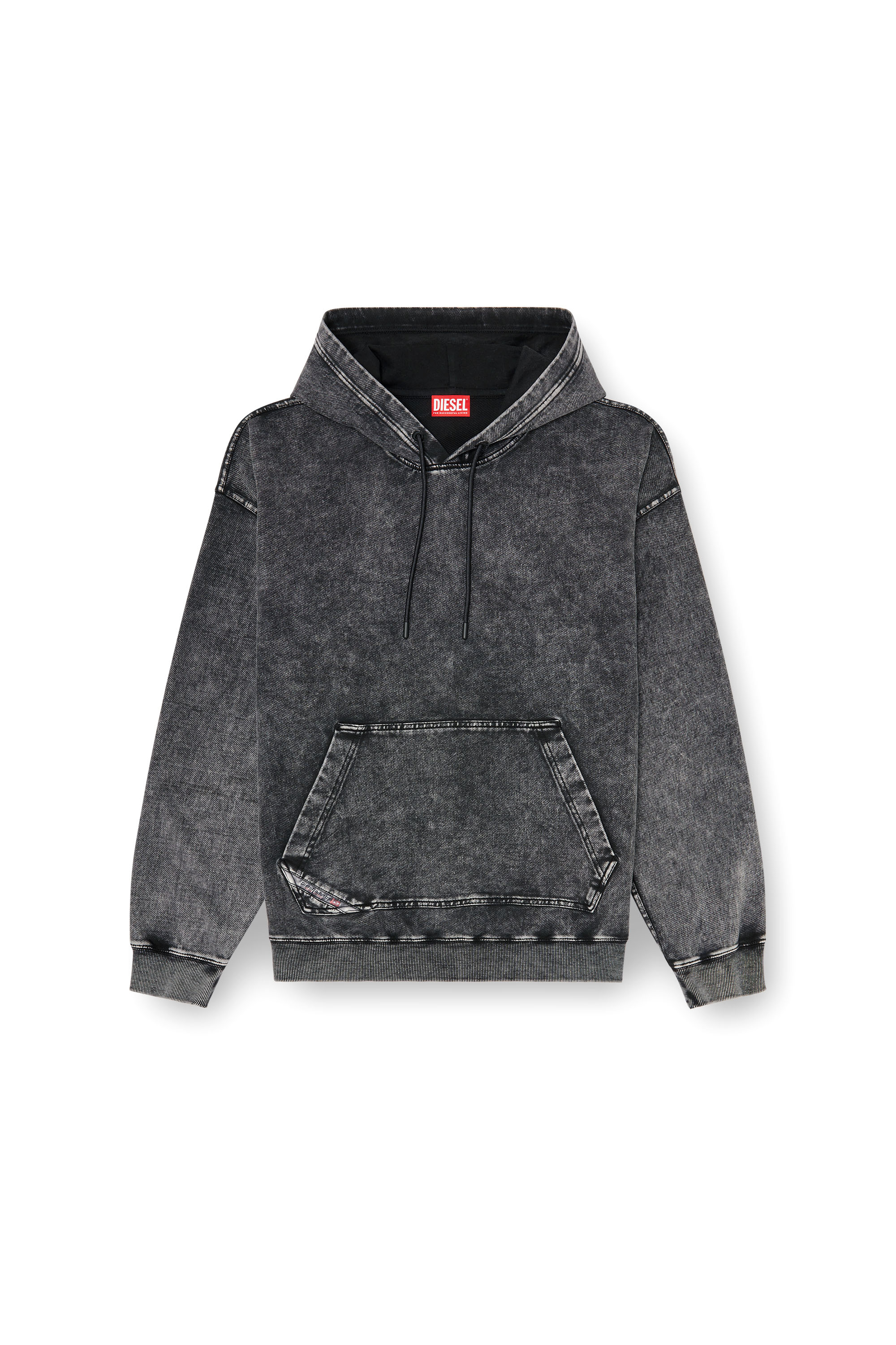 Diesel - S-BOXT-HOOD-TUK, Man's Treated denim-effect hoodie in Dark grey - 3