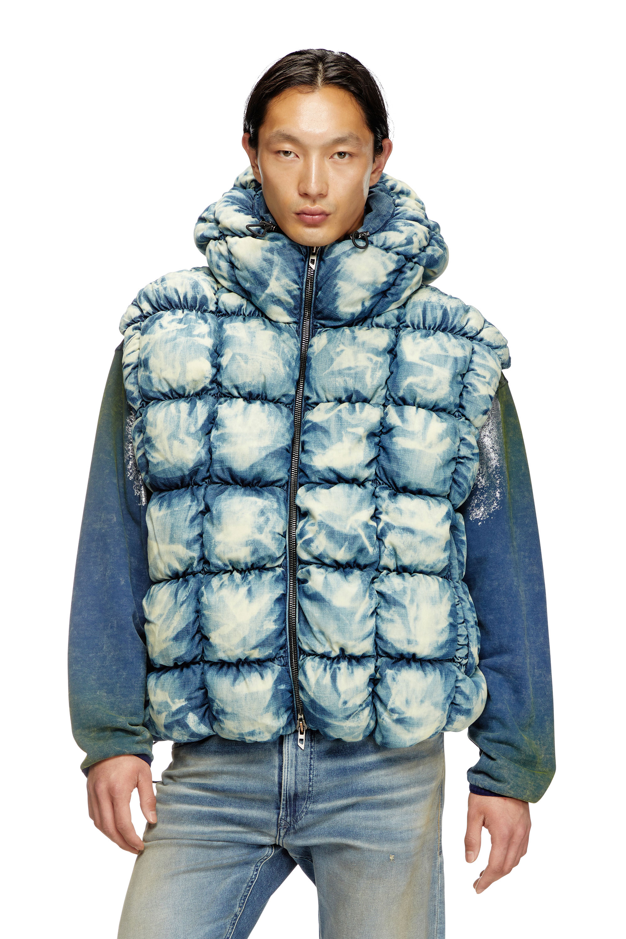 Diesel - W-THYS, Unisex's Tie-dyed denim puffer vest in Blue - 3