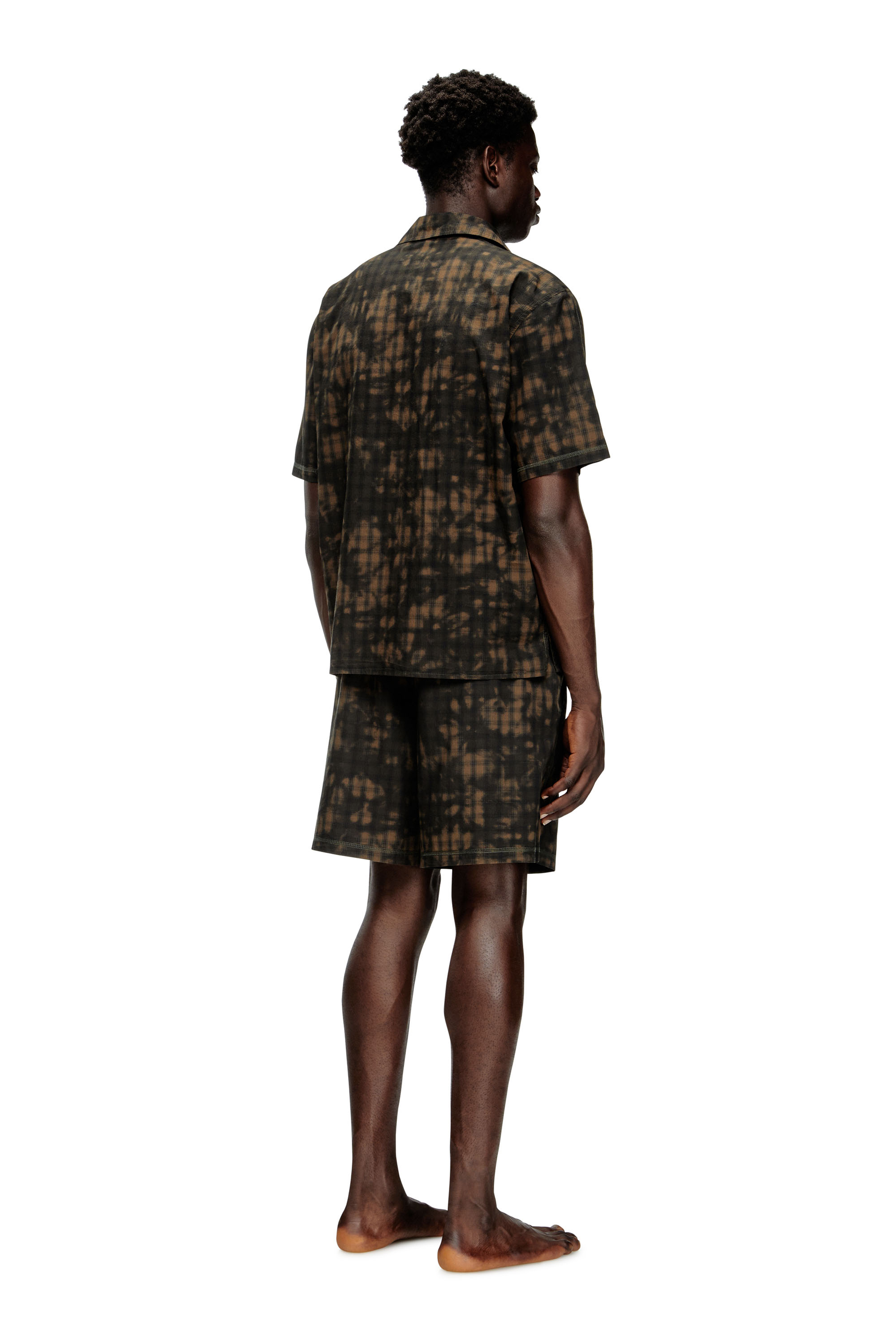 Diesel - SET-HORIEN-UTLT, Man's Short pyjamas in cloudy-print check cotton in Olive Green - 3