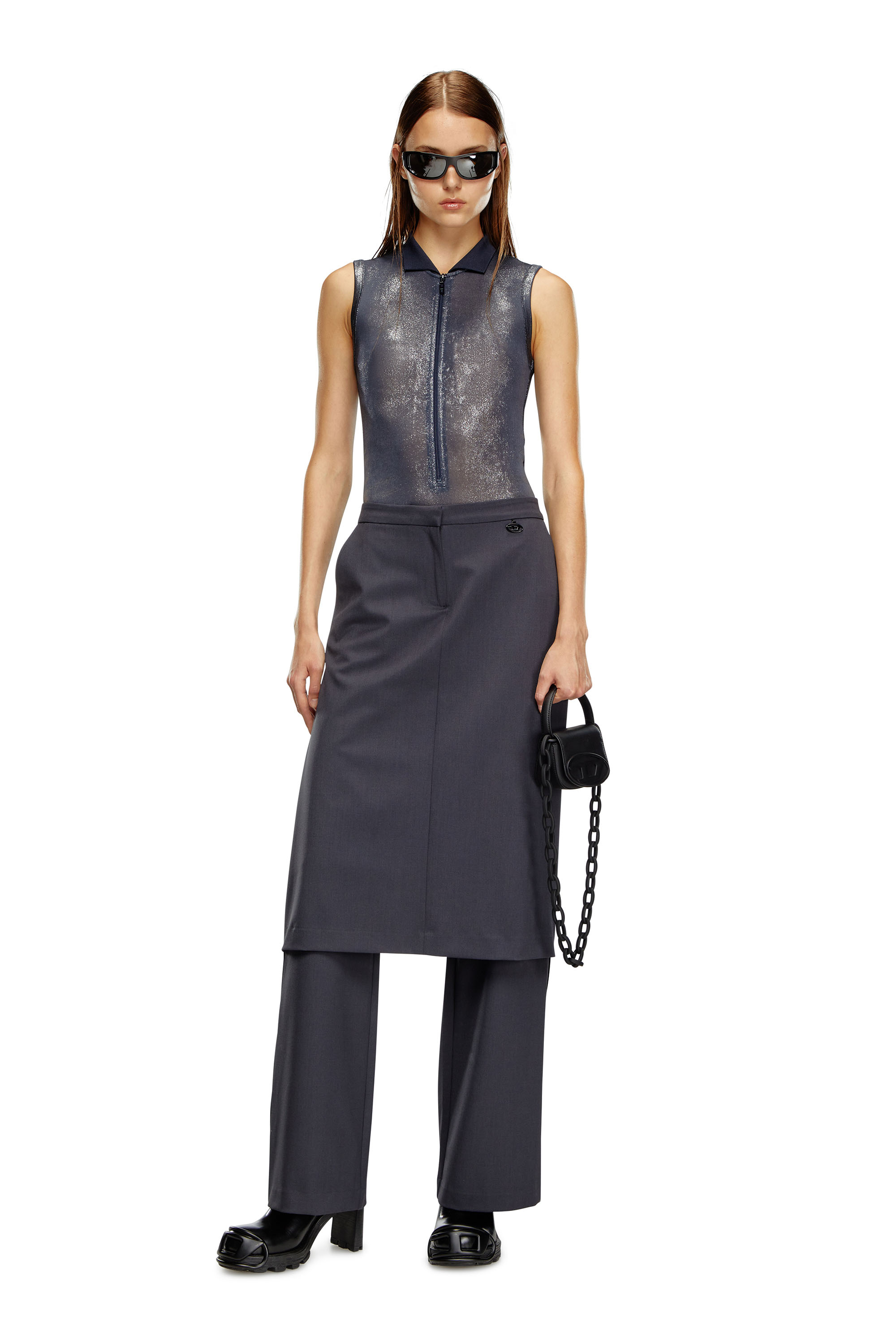 Diesel - T-BERRY, Woman's Metallic bodysuit with polo collar in Blue - 1