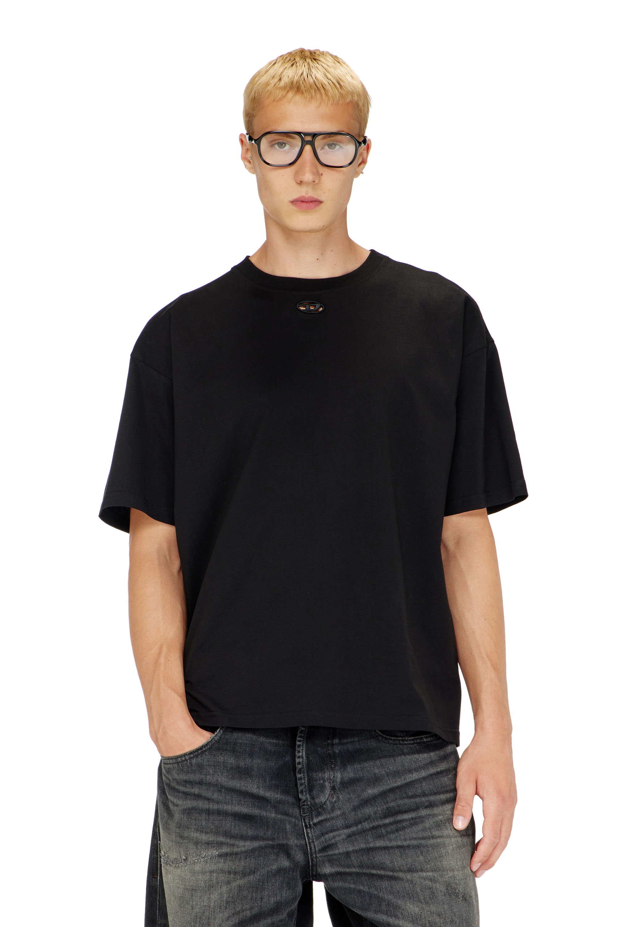 Diesel - T-BOXT-DCO, Man's Relaxed cotton T-shirt with Oval D embroidery in Black - 1