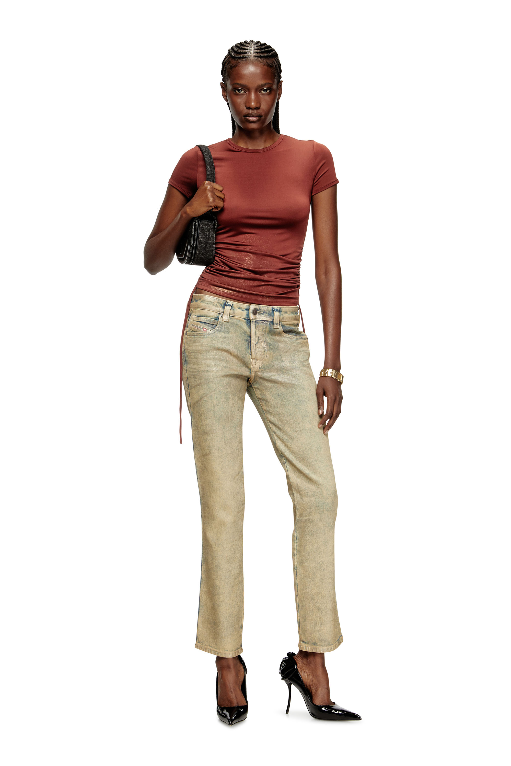 T-REY, Brown Diesel - T-REY, Woman's Jersey top with drawstring sides in Brown - 1