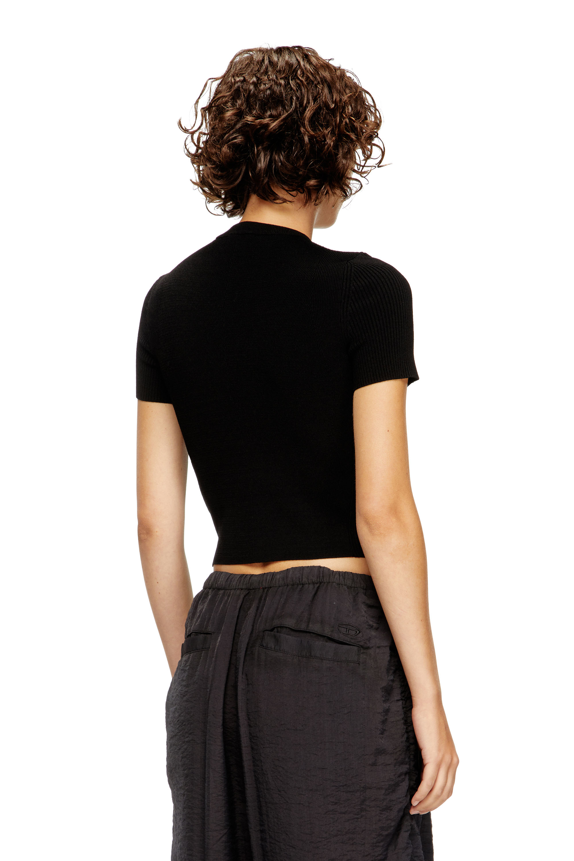 M-VALARI-SS, Black Diesel - M-VALARI-SS, Woman's Short-sleeve jumper with metal Oval D in Black - 4