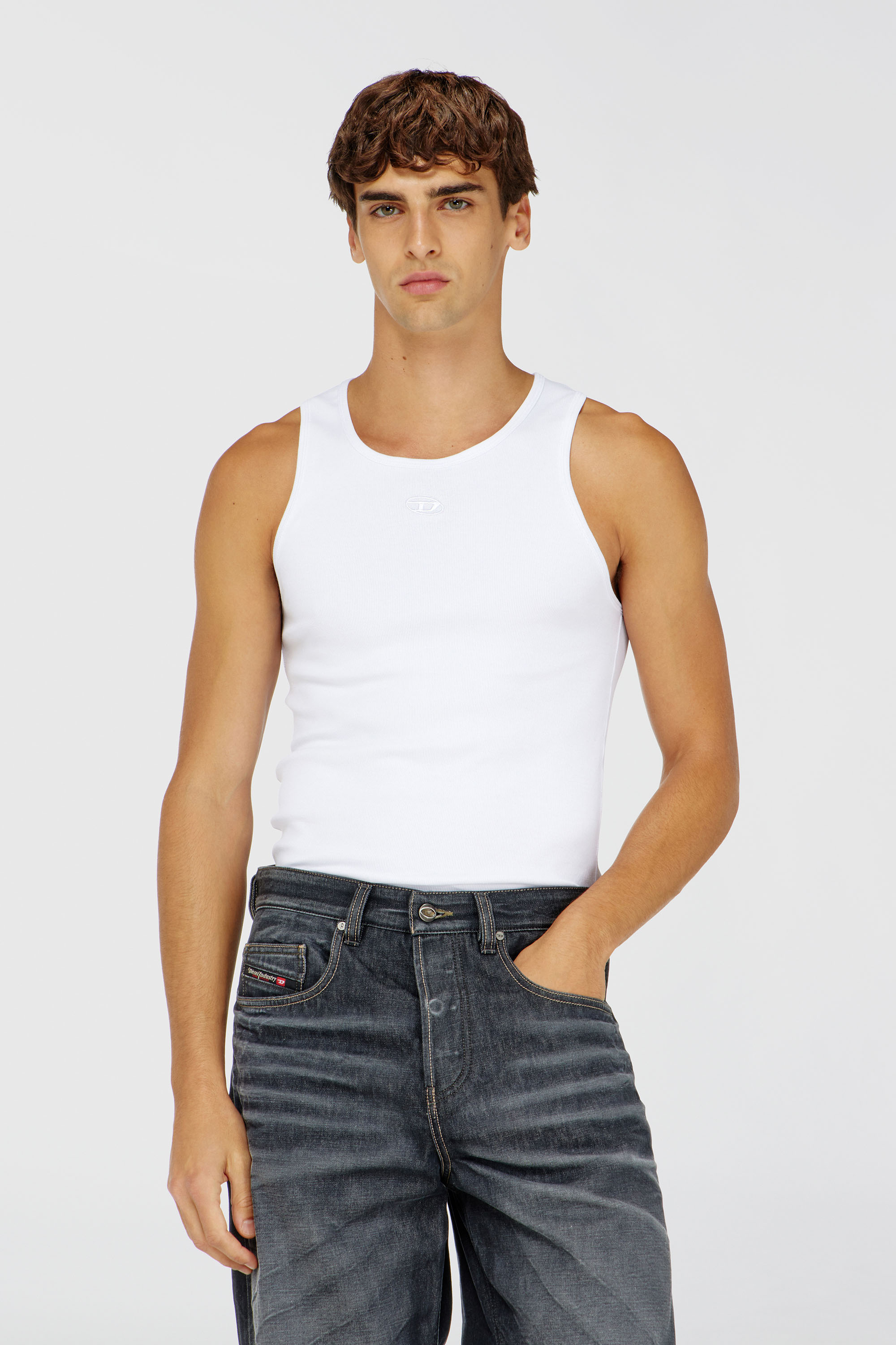 Diesel - T-ARM-LKDS, Man's Tank top in ribbed jersey with Oval D embroidery in White - 3