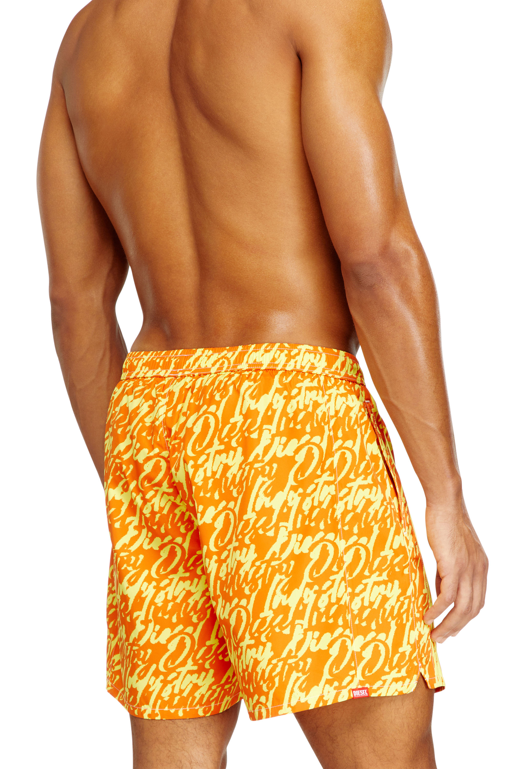 Diesel - SOCCER-41-D-POP, Man's Swim shorts with all-over logo print in Yellow - 4