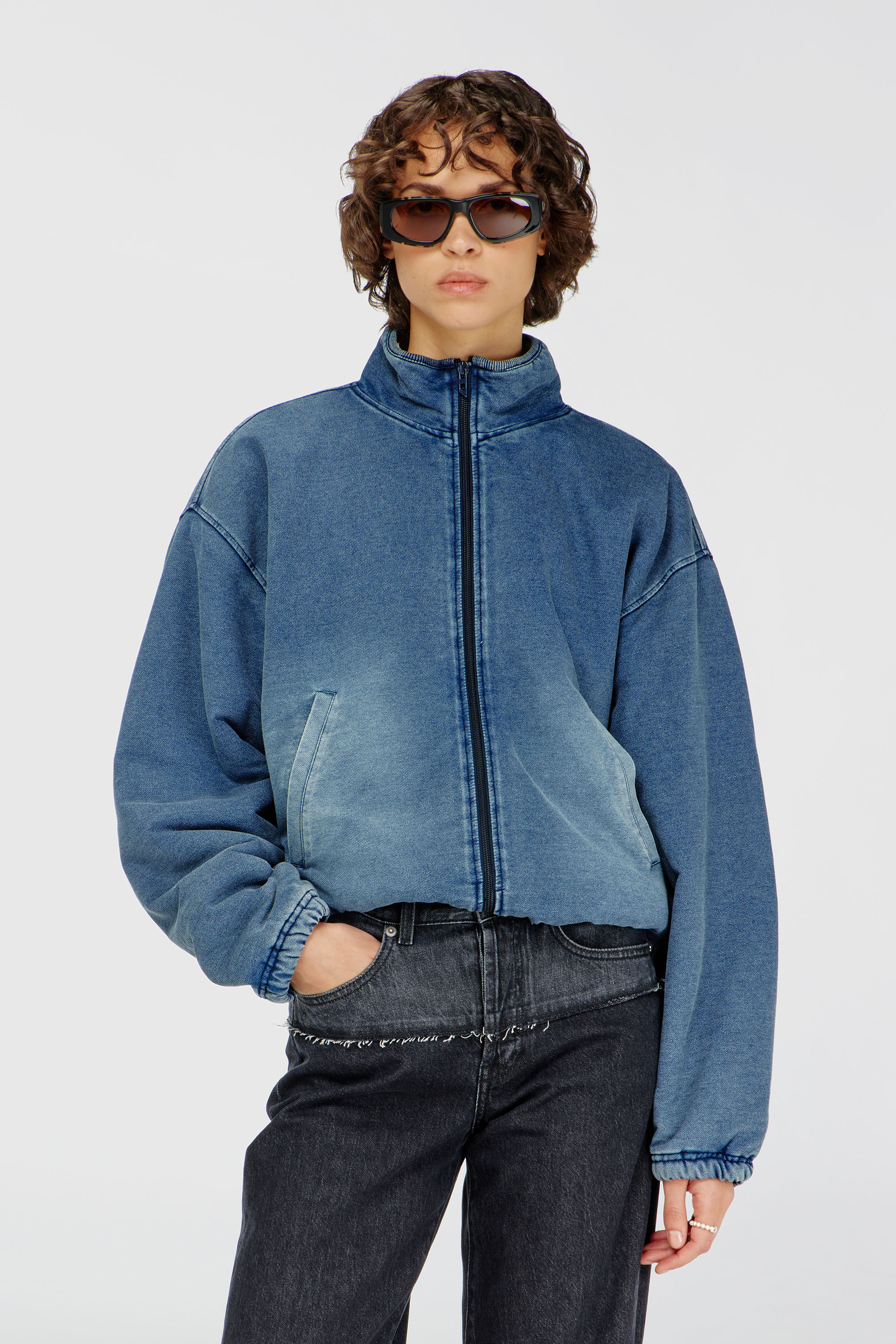 Diesel - G-LEAMY, Woman's Sweat jacket with denim effect in Medium blue - 1
