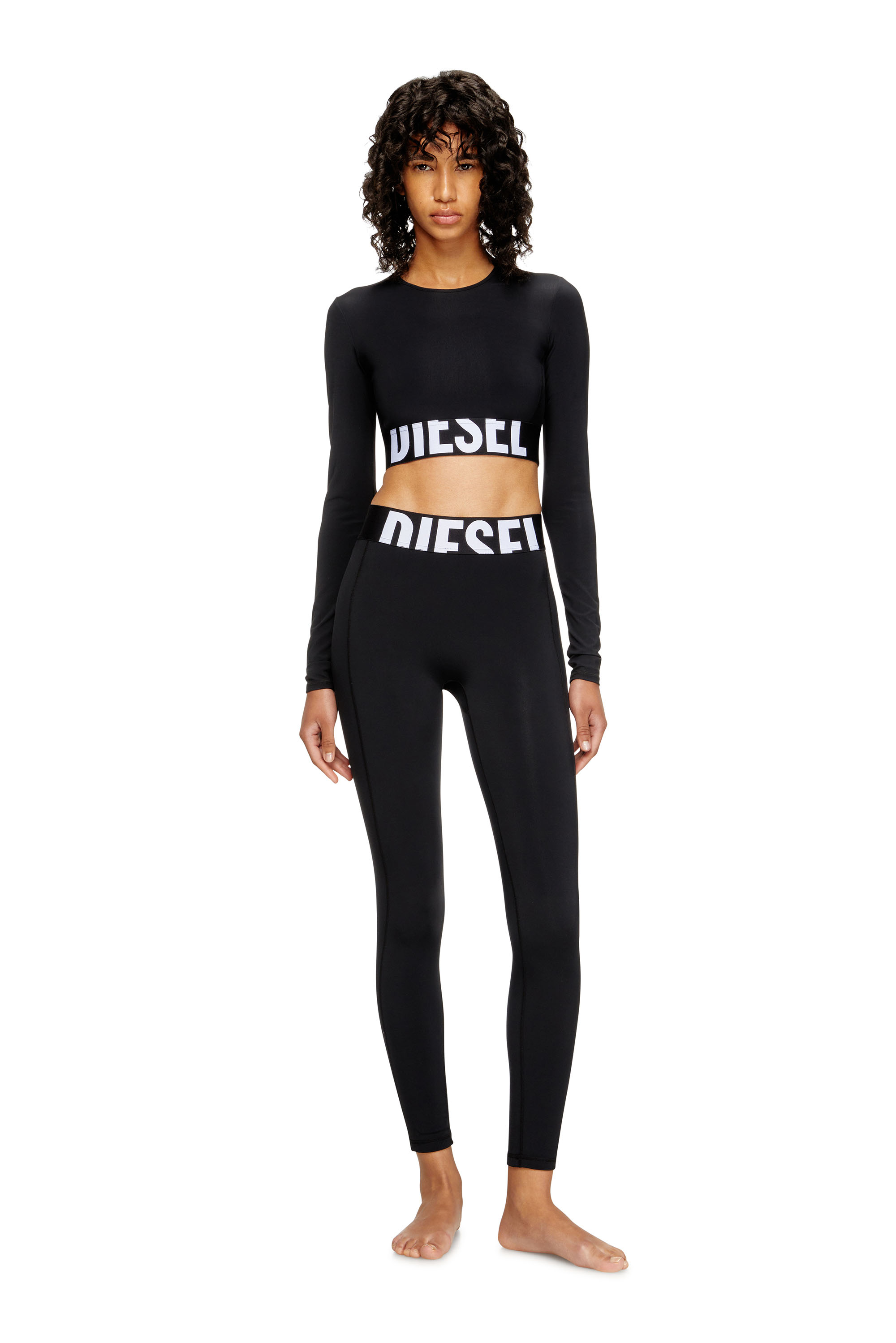 Diesel - ADELINE-D-POP, Woman's Microfibre leggings with cut-off logo in Black - 1