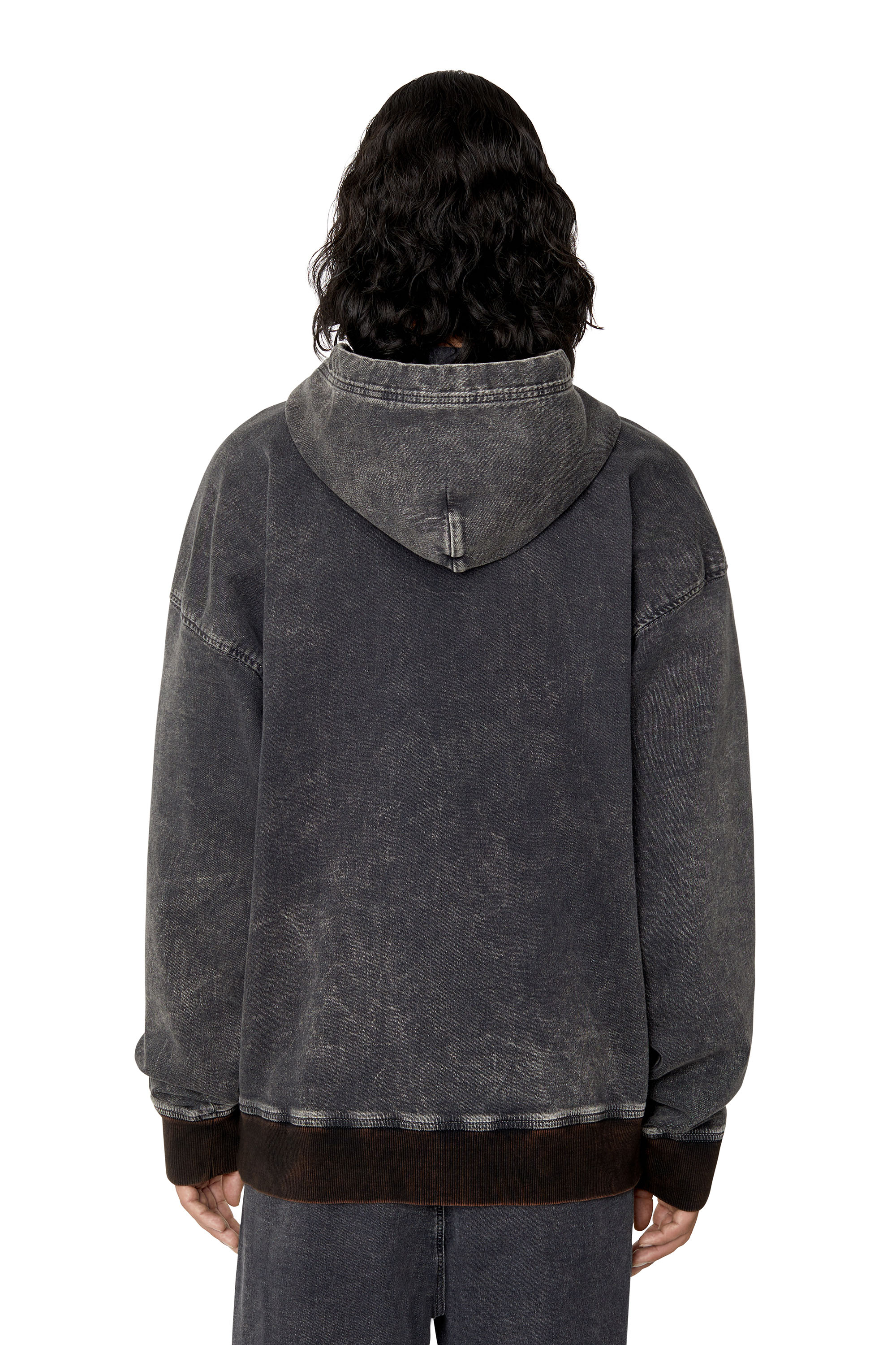 Diesel - D-UM-RIB TRACK DENIM HOODIE, Black/Dark grey - Image 2