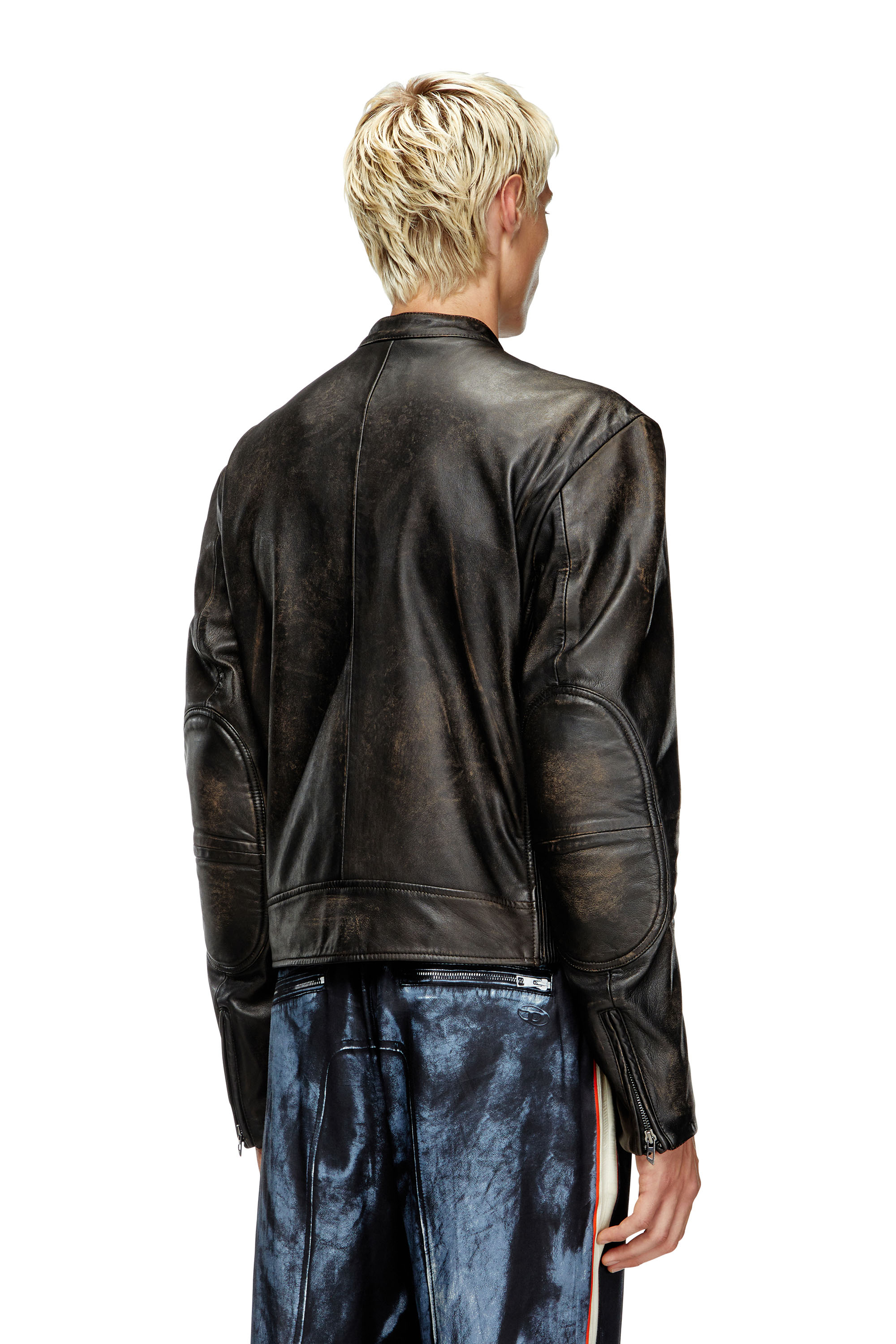 L-AROSS, Brown Diesel - L-AROSS, Man's Distressed leather biker jacket in Brown - 4
