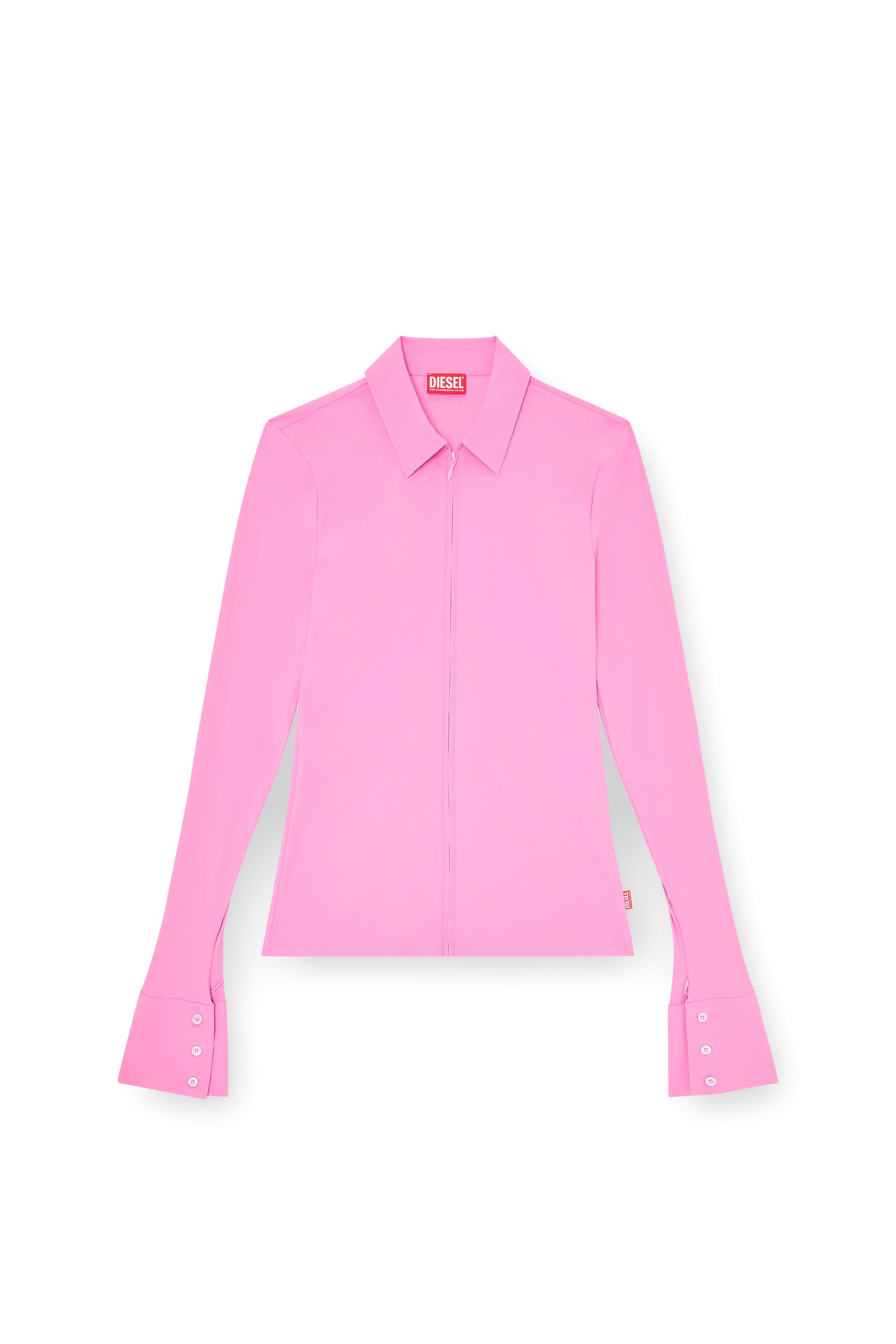 Diesel - S-LOKID, Man's Second-skin zip shirt in Lycra in Pink - 3