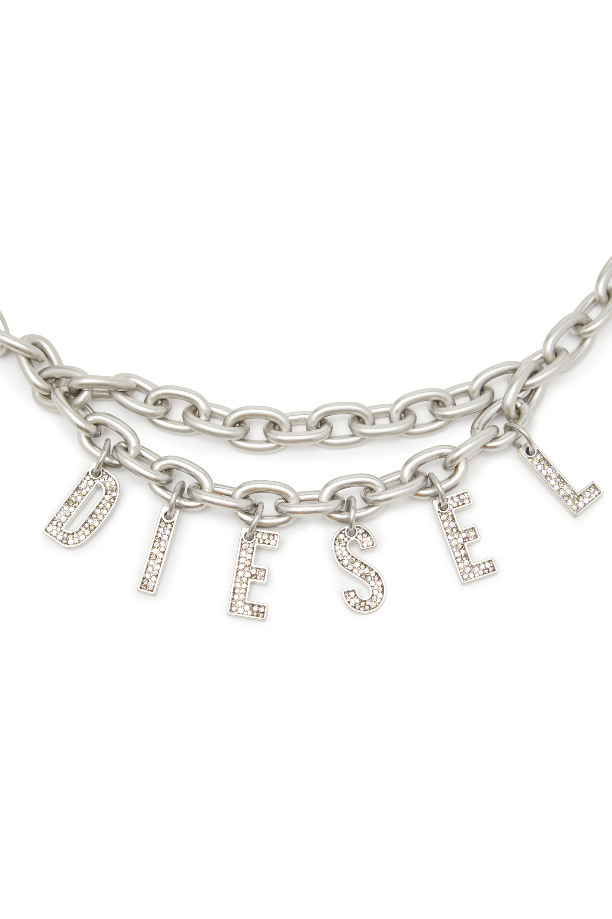Diesel - B-CHARM CHAIN, Woman's 1cm chain belt with crystal logo charm in Silver - 2