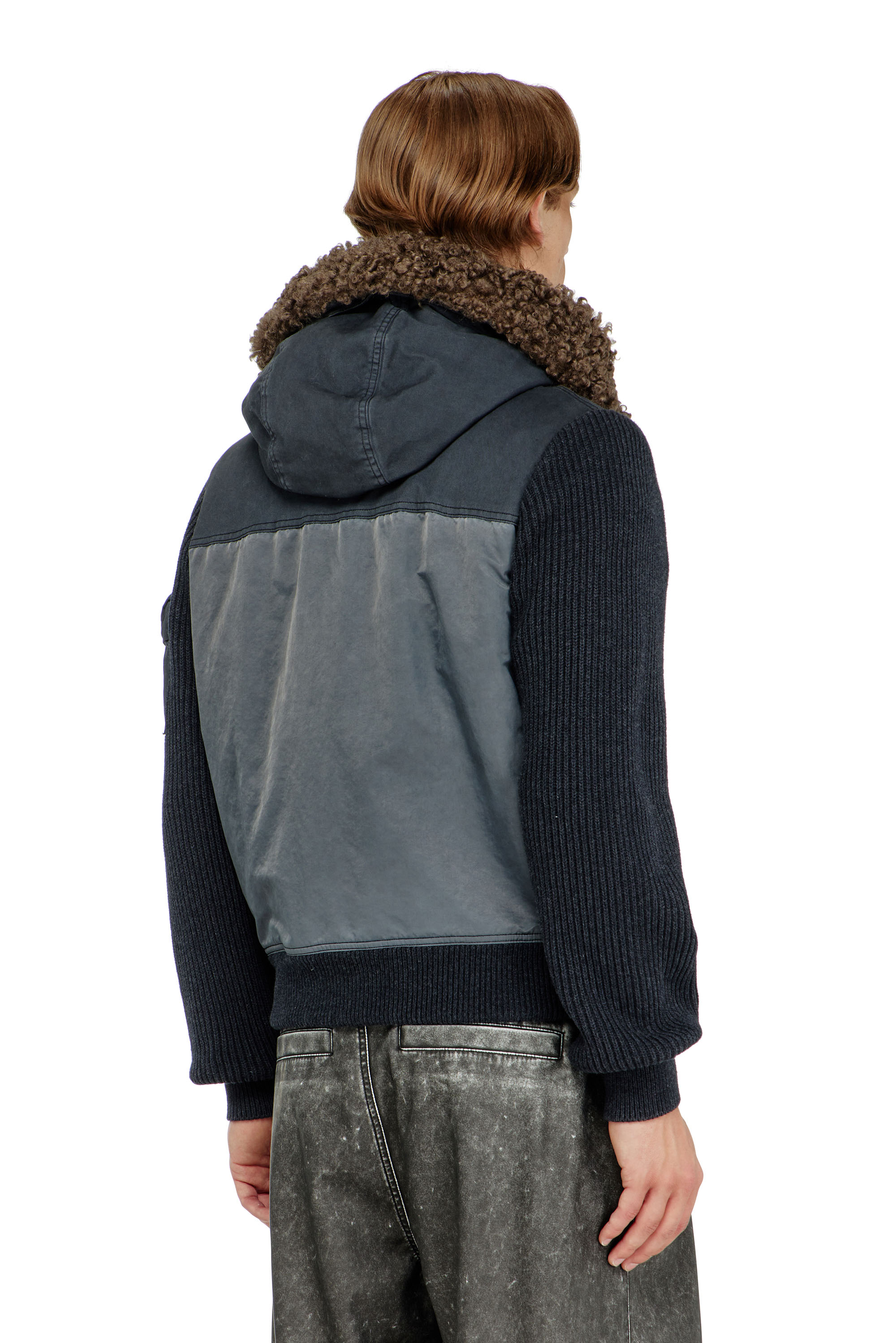 Diesel - W-DELLS, Man's Hooded padded jacket with knitted sleeves in Dark Blue - 4