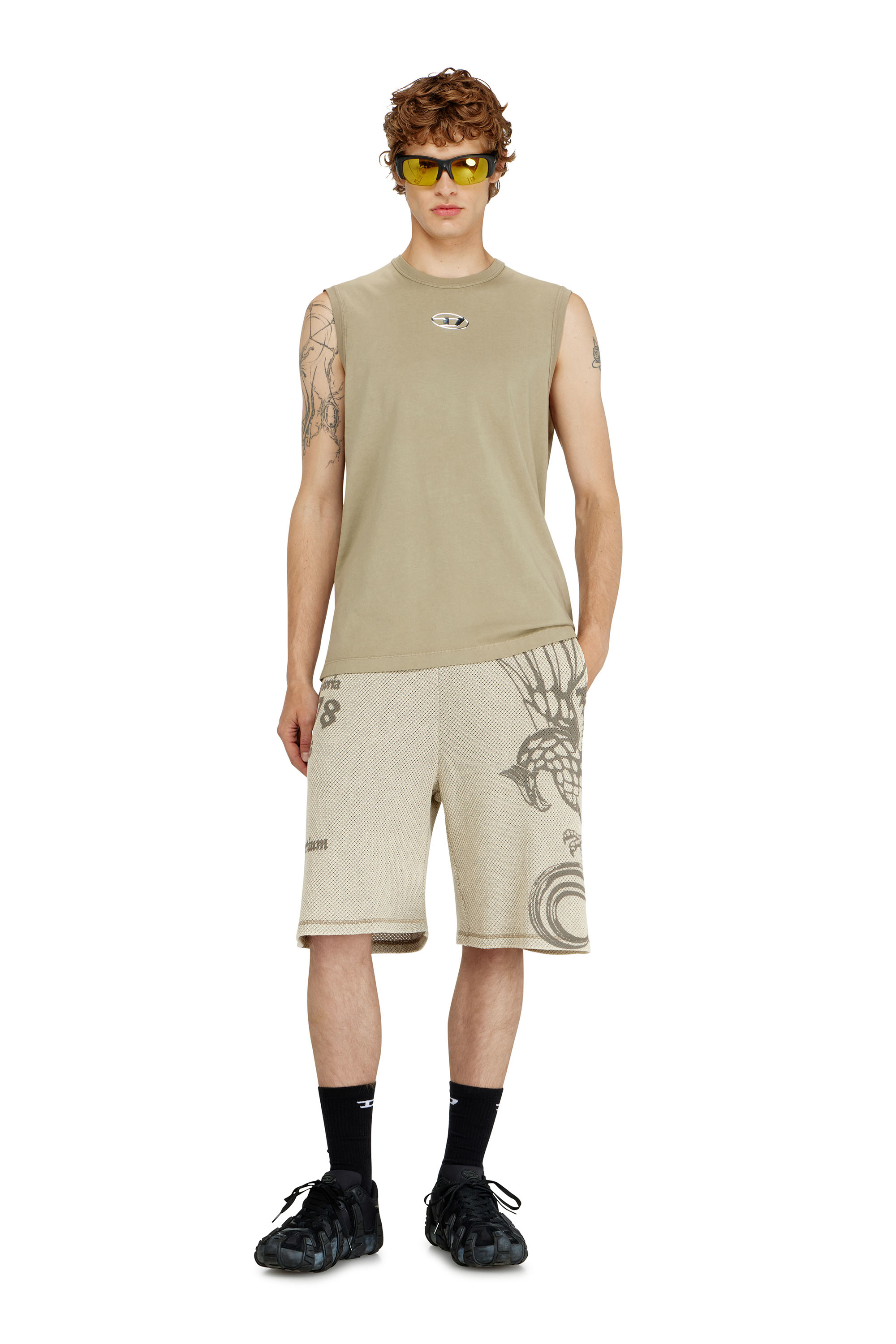 Diesel - T-BISCO-IOD, Man's Cotton tank top with metallic Oval D in Beige - 2