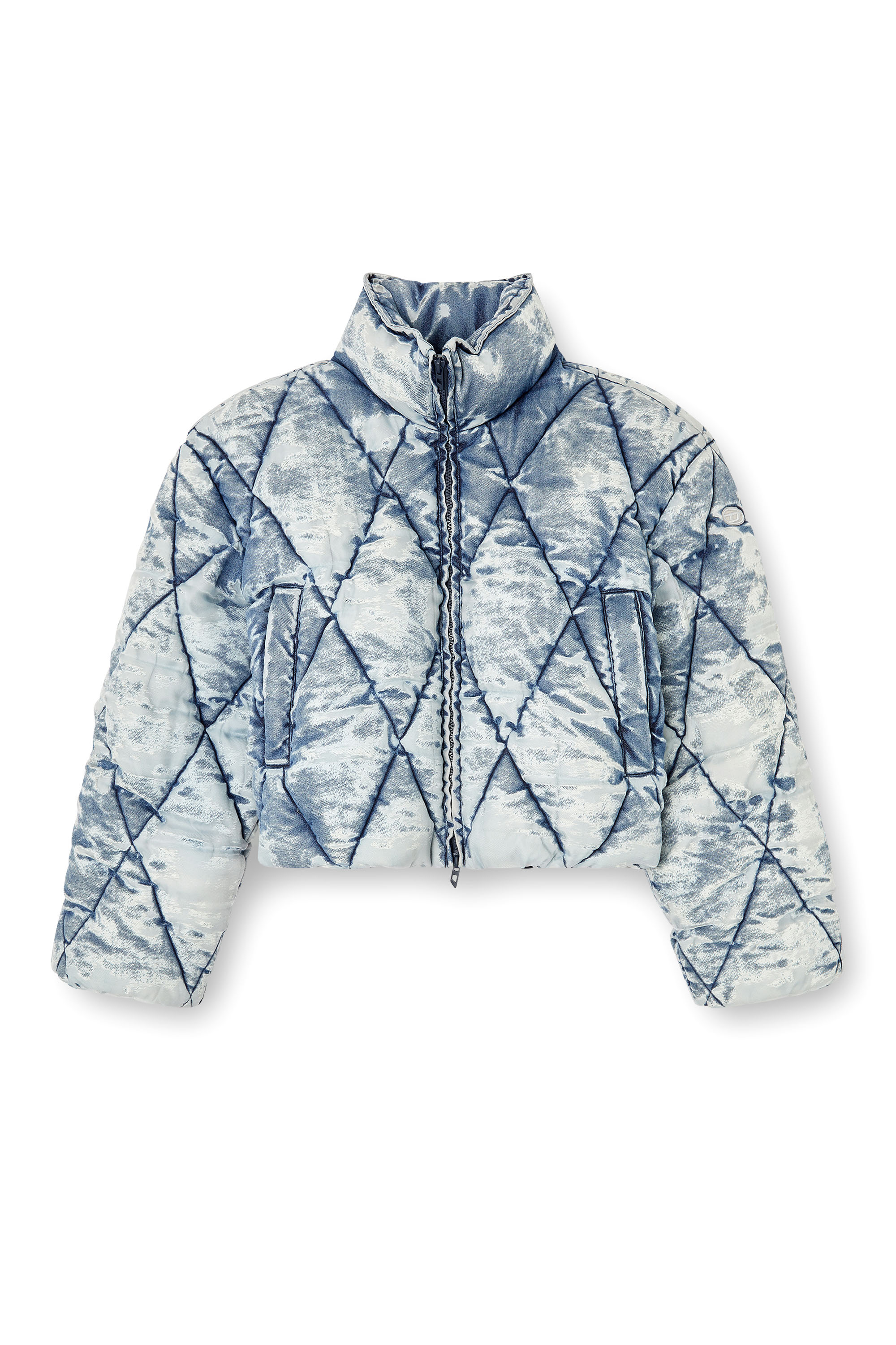 W-HISTEL, Light Blue Diesel - W-HISTEL, Woman's Puffer jacket in argyle-quilted devoré shell in Light Blue - 2