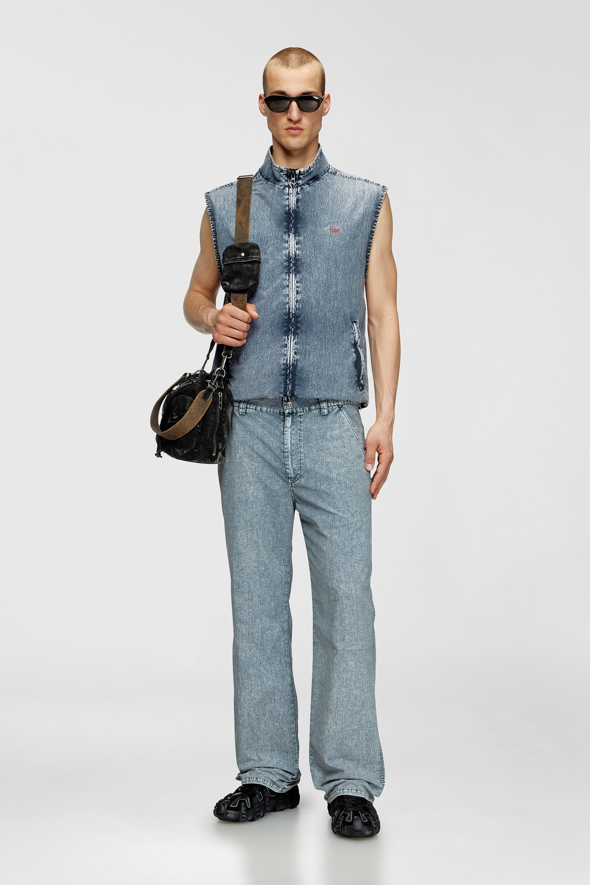 Diesel - J-ERB, Man's Vest in recycled nylon taslan in Medium blue - 1