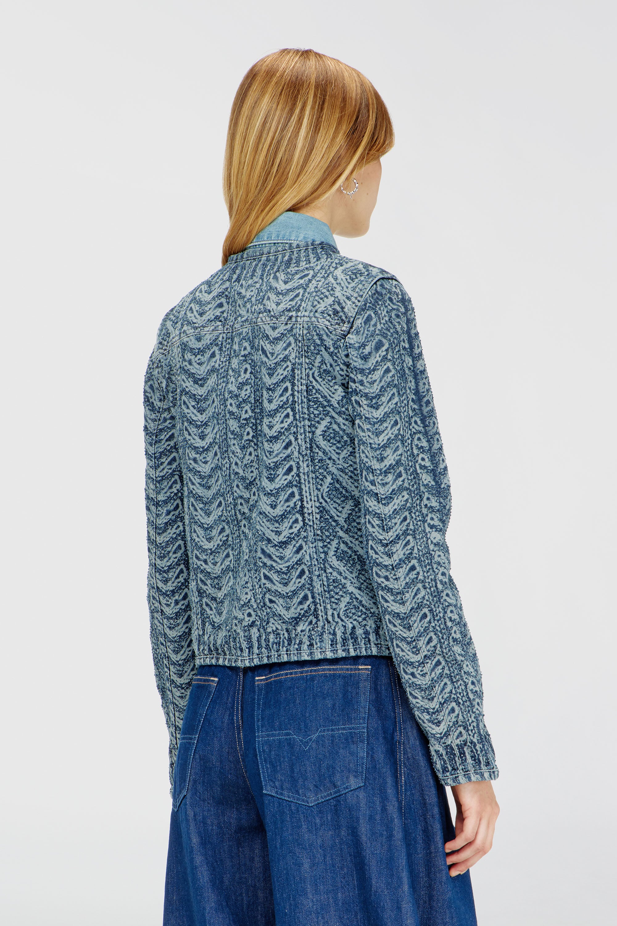 Diesel - DE-GRAFY-S2, Woman's Collarless jacket in cable-knit-effect denim in Medium blue - 4