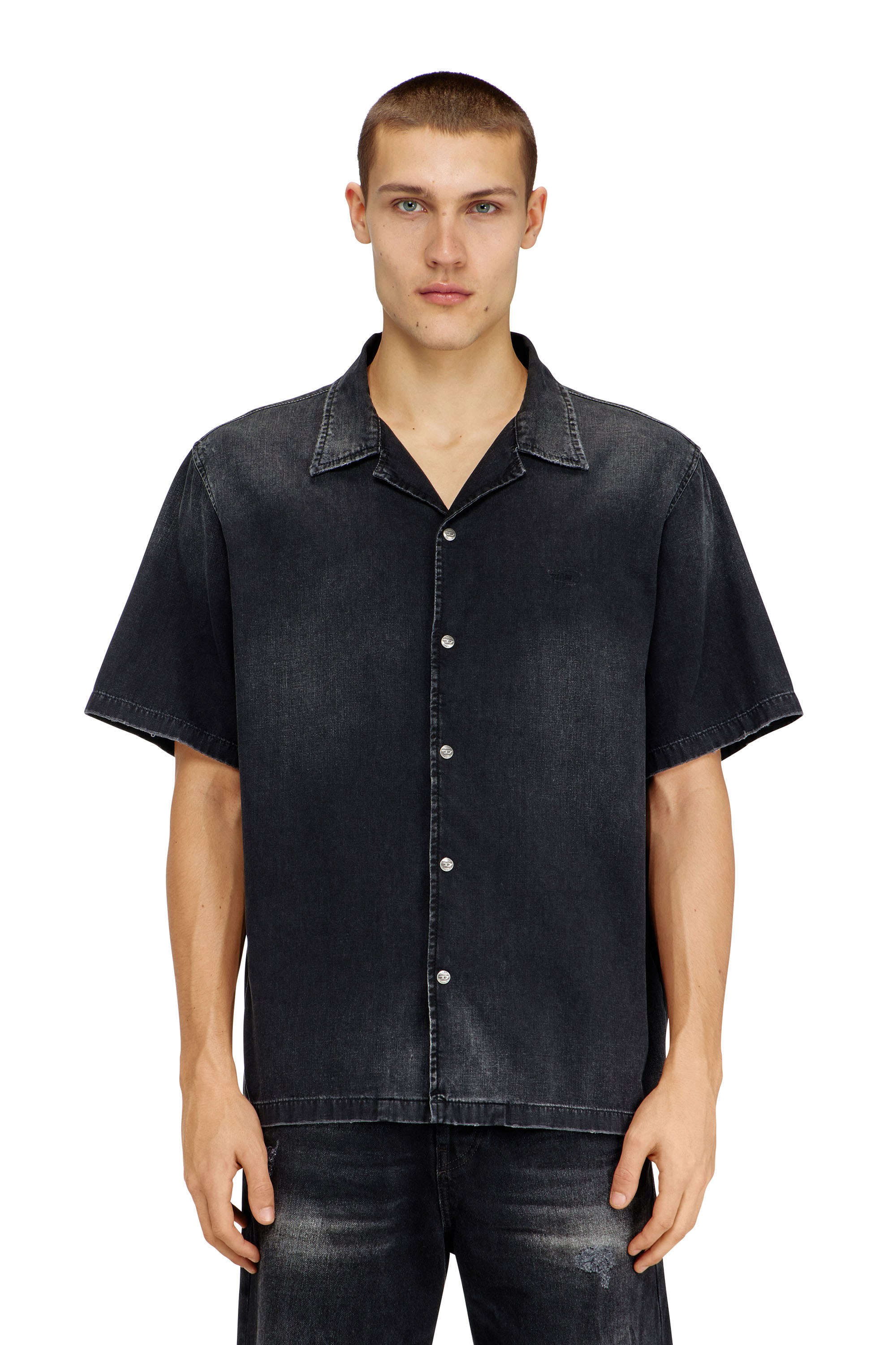 Diesel - D-NABIL-D, Man's Denim short-sleeve shirt in Black - 1